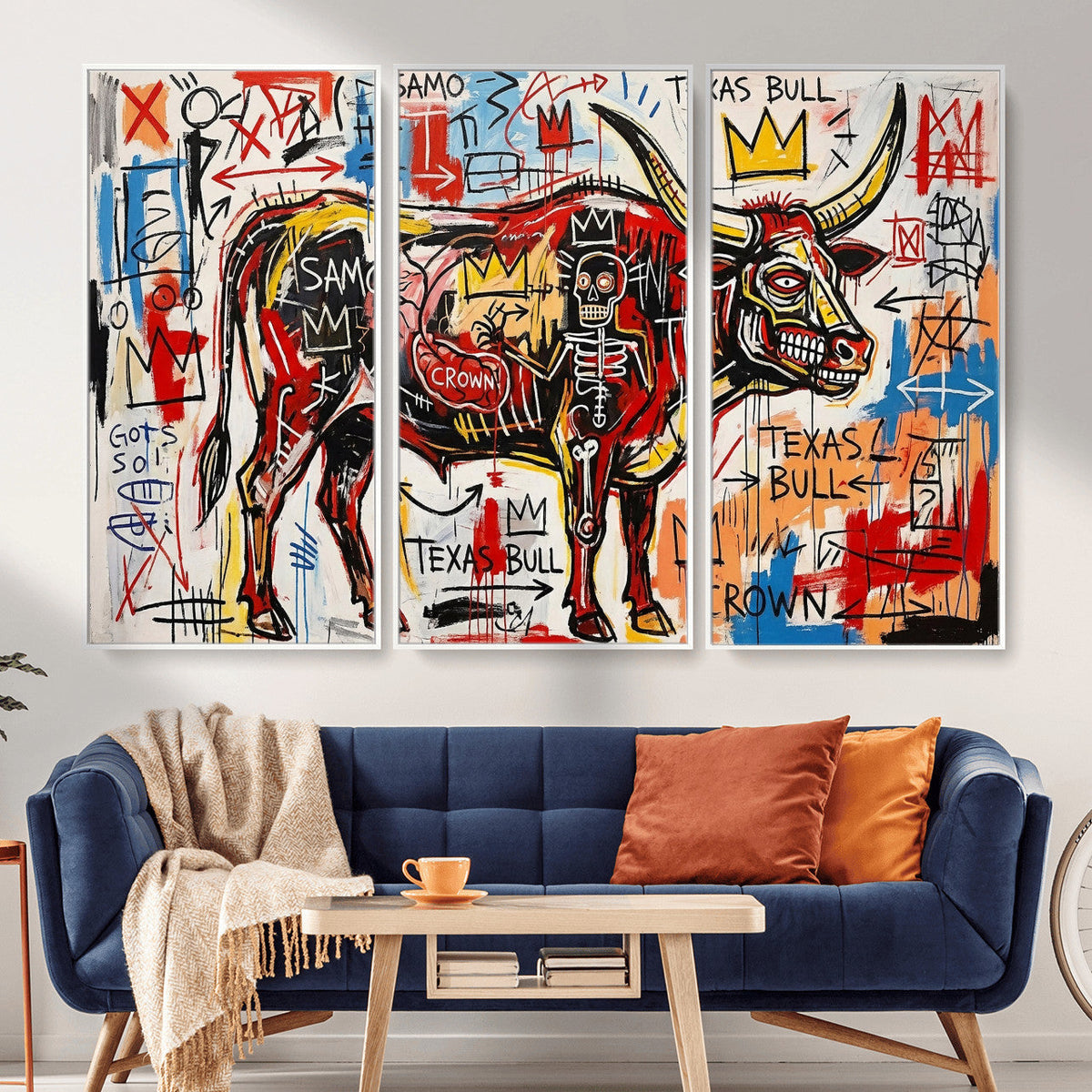 Texas Bull Wall Art Canvas Print, Abstract Graffiti Bull