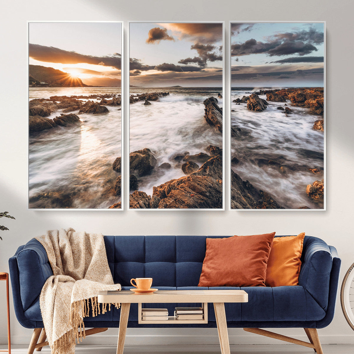 Rocky Coast Ocean Sunset Wall Art Canvas Print, Dramatic
