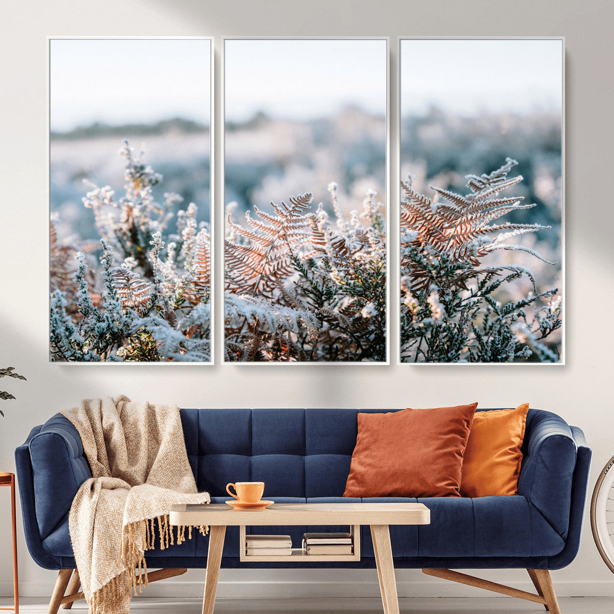 Frosted Fern Wall Art Canvas Print, Soft Winter Botanical