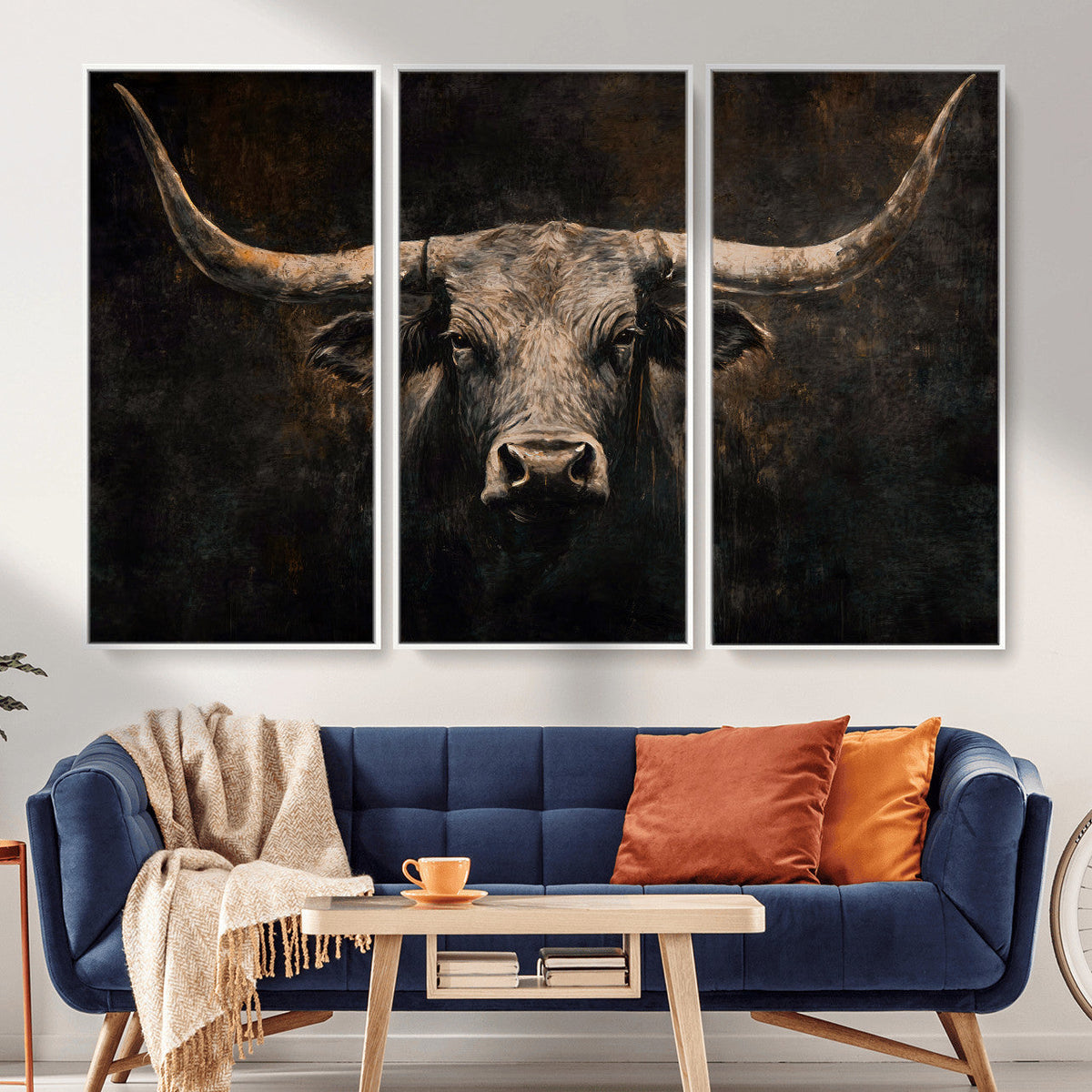 Vintage Longhorn Bull Wall Art Canvas Print – Rustic Western