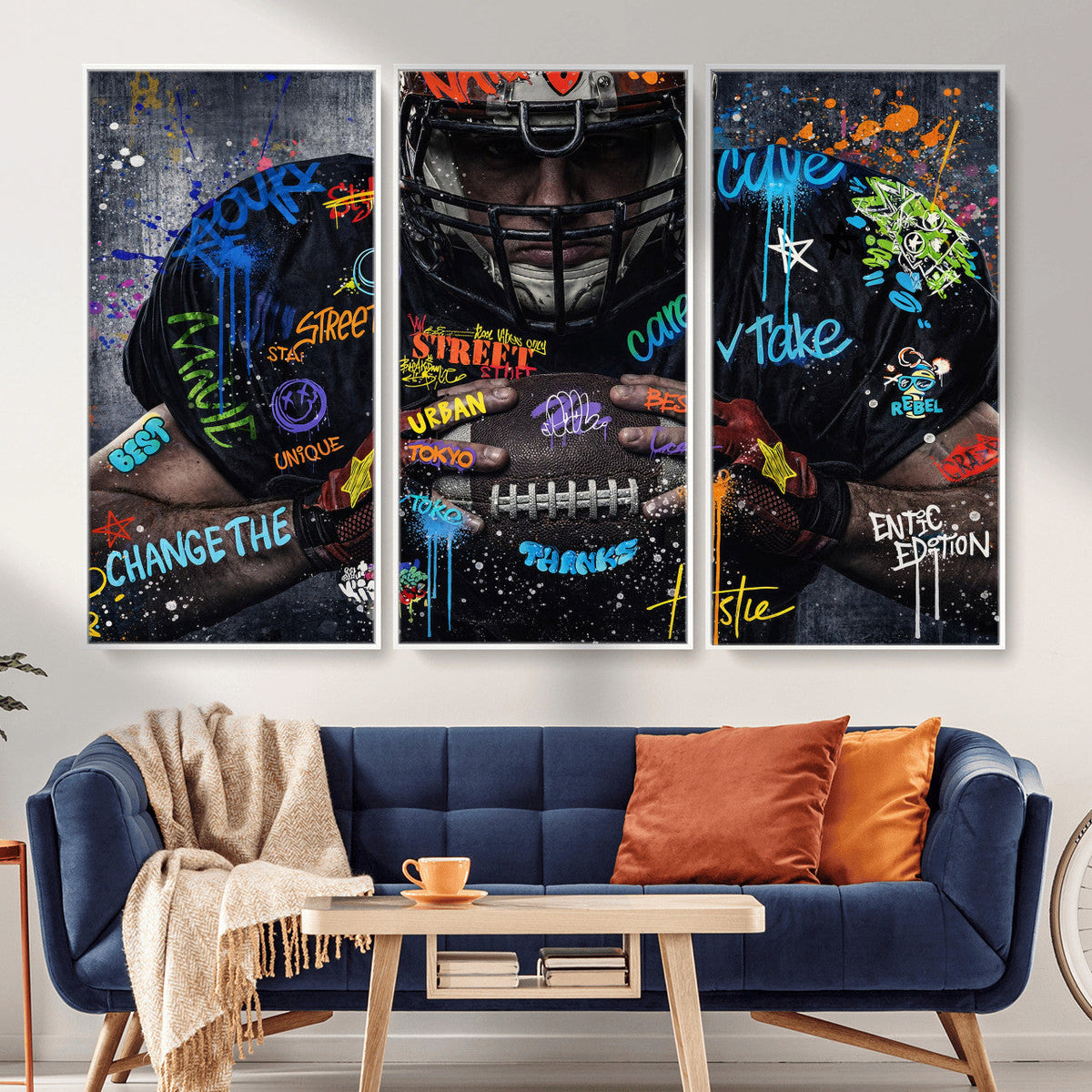 Graffiti American Football Player Street Art Wall Art Canvas