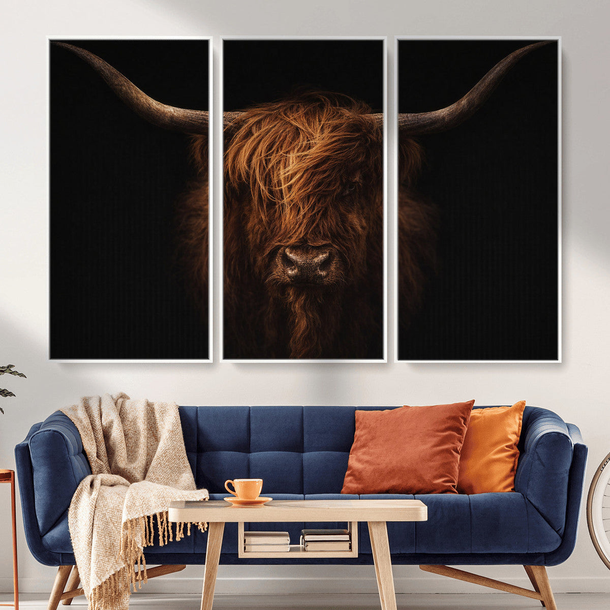 Highland Cow Wall Art Canvas Print – Moody Dark Rustic