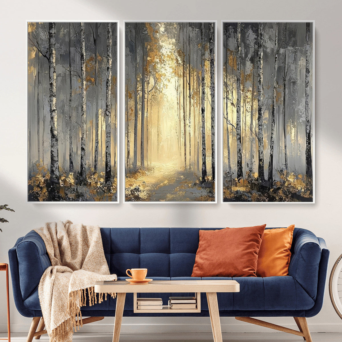 Abstract Birch Forest Wall Art Canvas Print – Modern Neutral