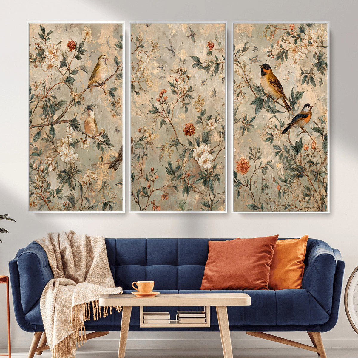Vintage Birds and Flowers Wall Art Canvas Print, Botanical