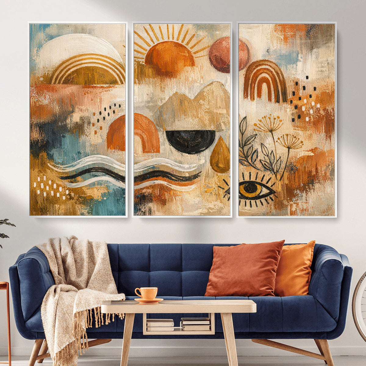 Geometric Boho Abstract Wall Art Canvas Print, Orange Blue