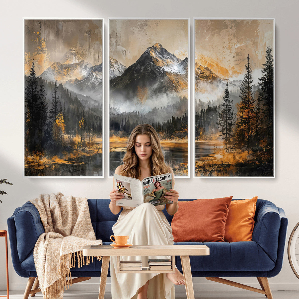 Mountain Lake Canvas Wall Art — Rustic Forest Landscape