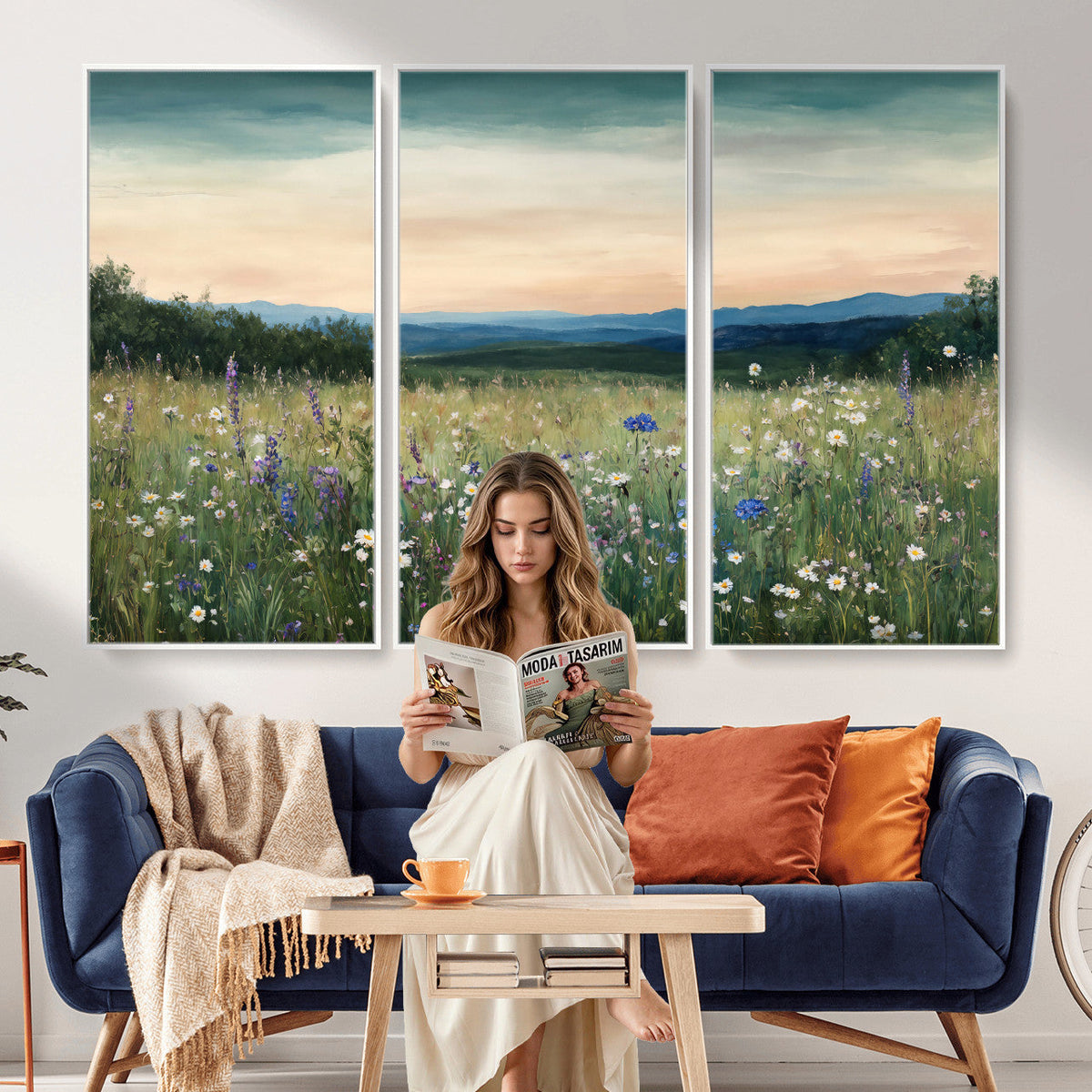 Wildflower Meadow Oil Painting Canvas — Daisy Lavender