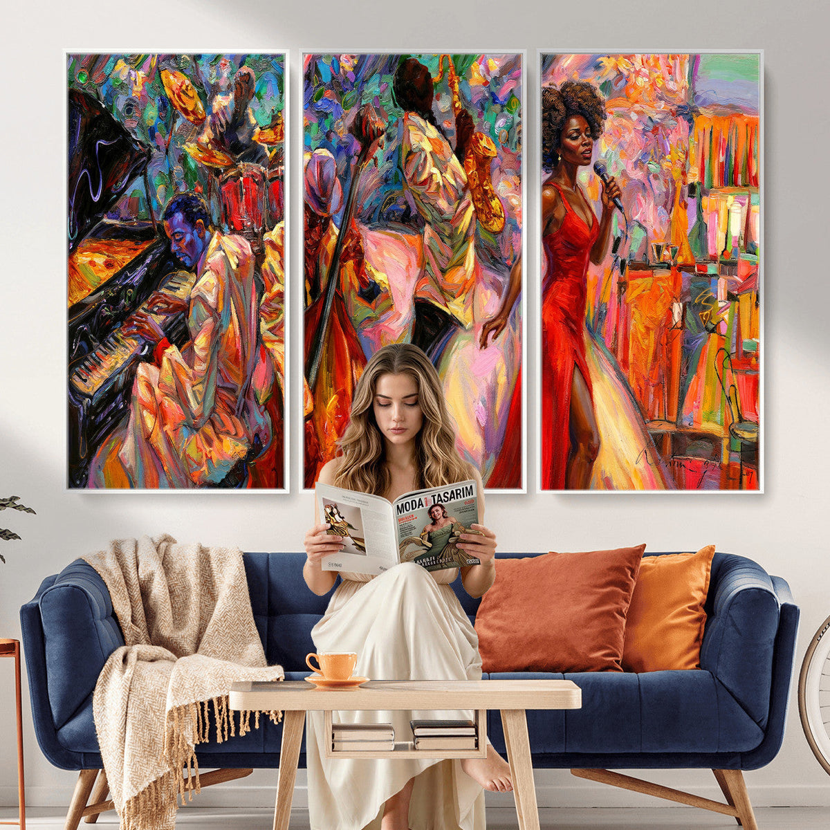 African American Jazz Singer Canvas Art — Red Dress Black