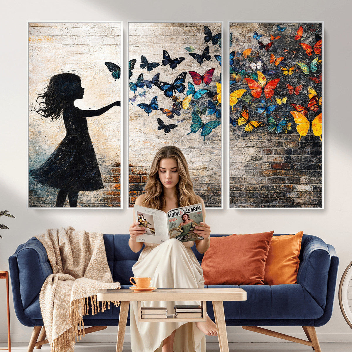 Banksy Butterfly Girl Wall Art Canvas Print, Framed Street