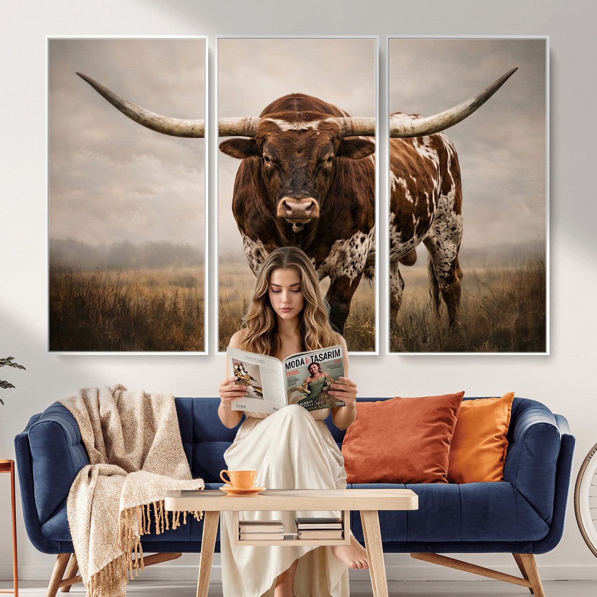 Texas Longhorn Canvas Wall Art Western Bull Desert Moody