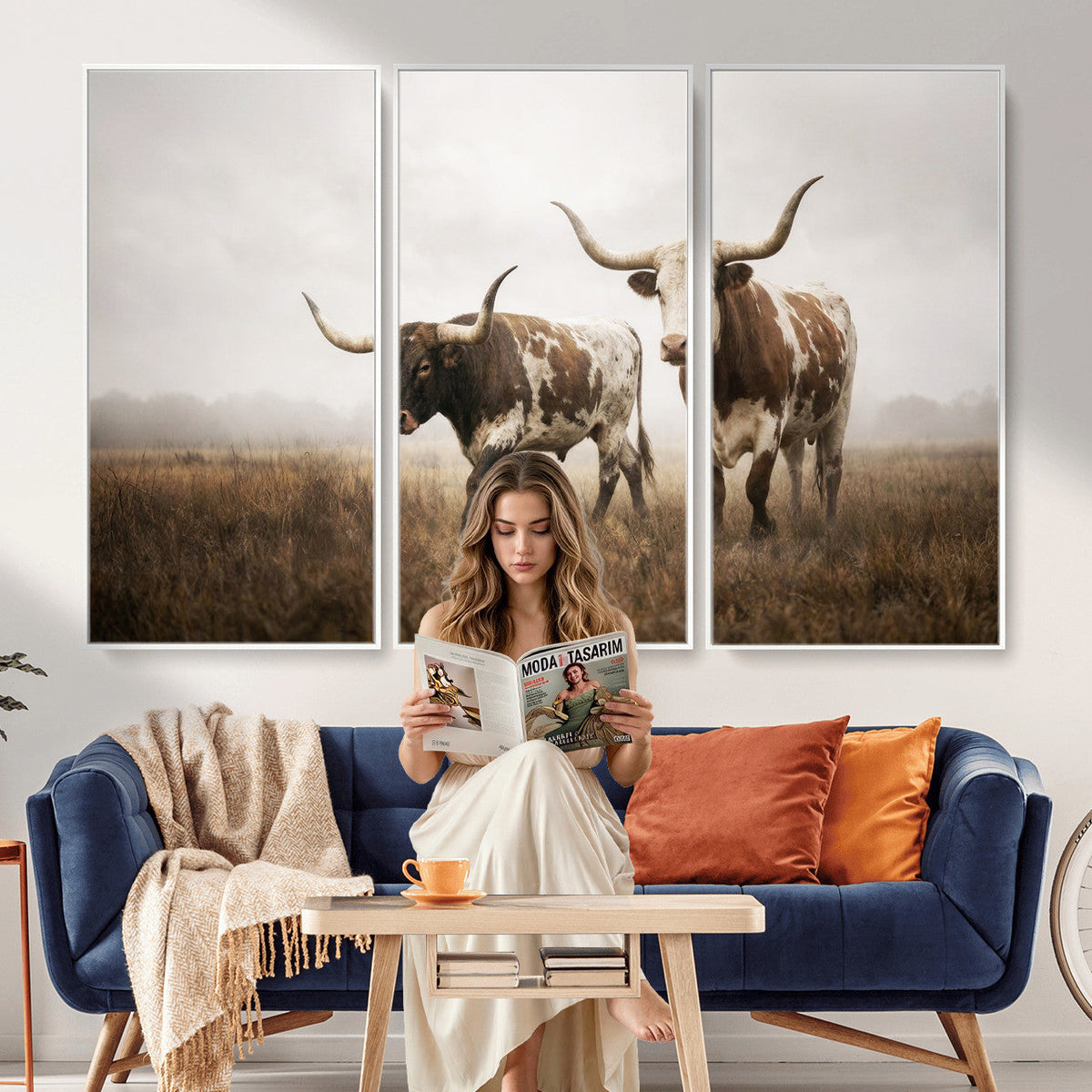 Texas Longhorn Canvas Wall Art Western Bull Desert Moody