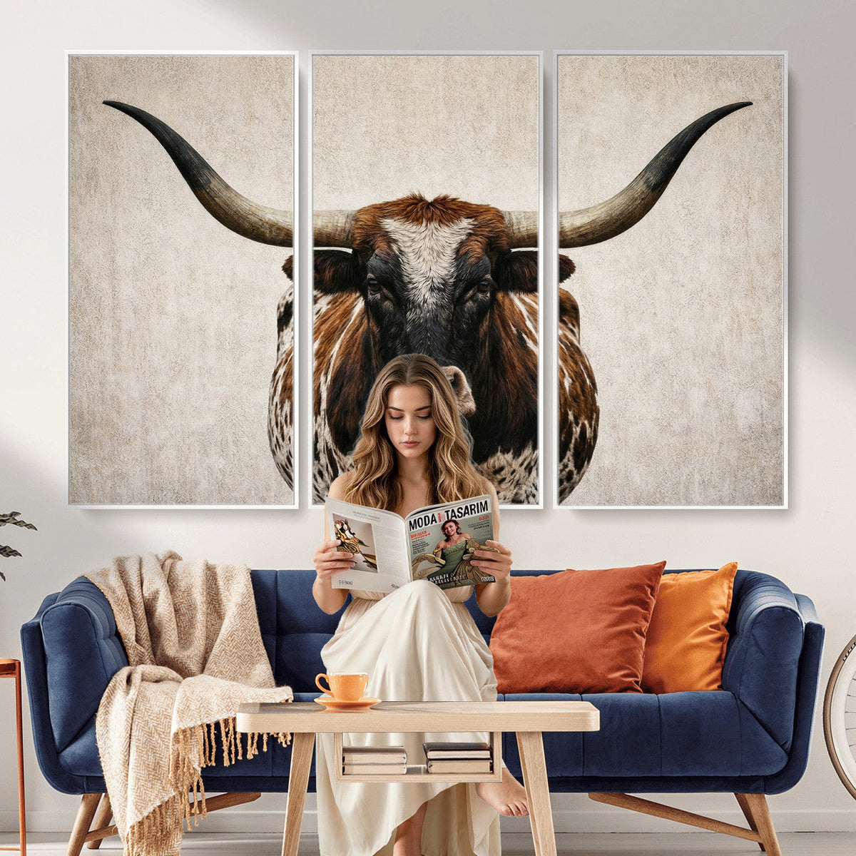 Texas Longhorn Canvas Wall Art Western Bull Desert Moody