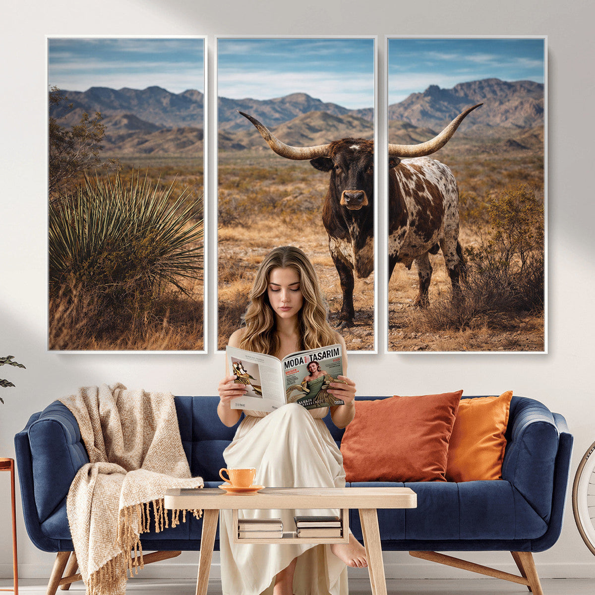 Texas Longhorn Canvas Wall Art Western Bull Desert Moody