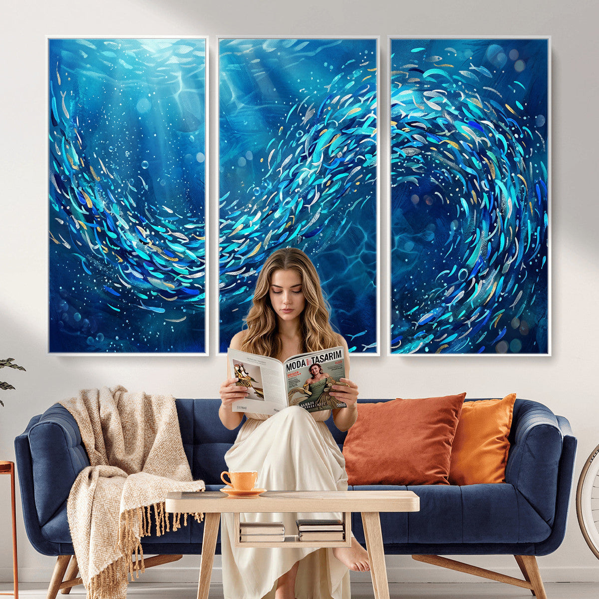 School of Fish Canvas Print | Blue Ocean Underwater Wall Art
