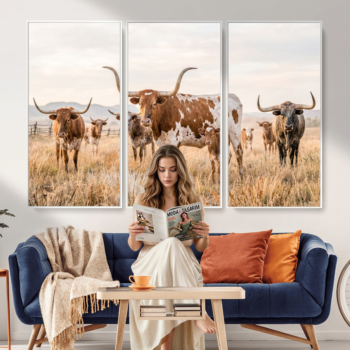 Texas Longhorn Canvas Wall Art, Rustic Farm Animal Photography Print, Farmhouse Country Decor, Western Ranch Art