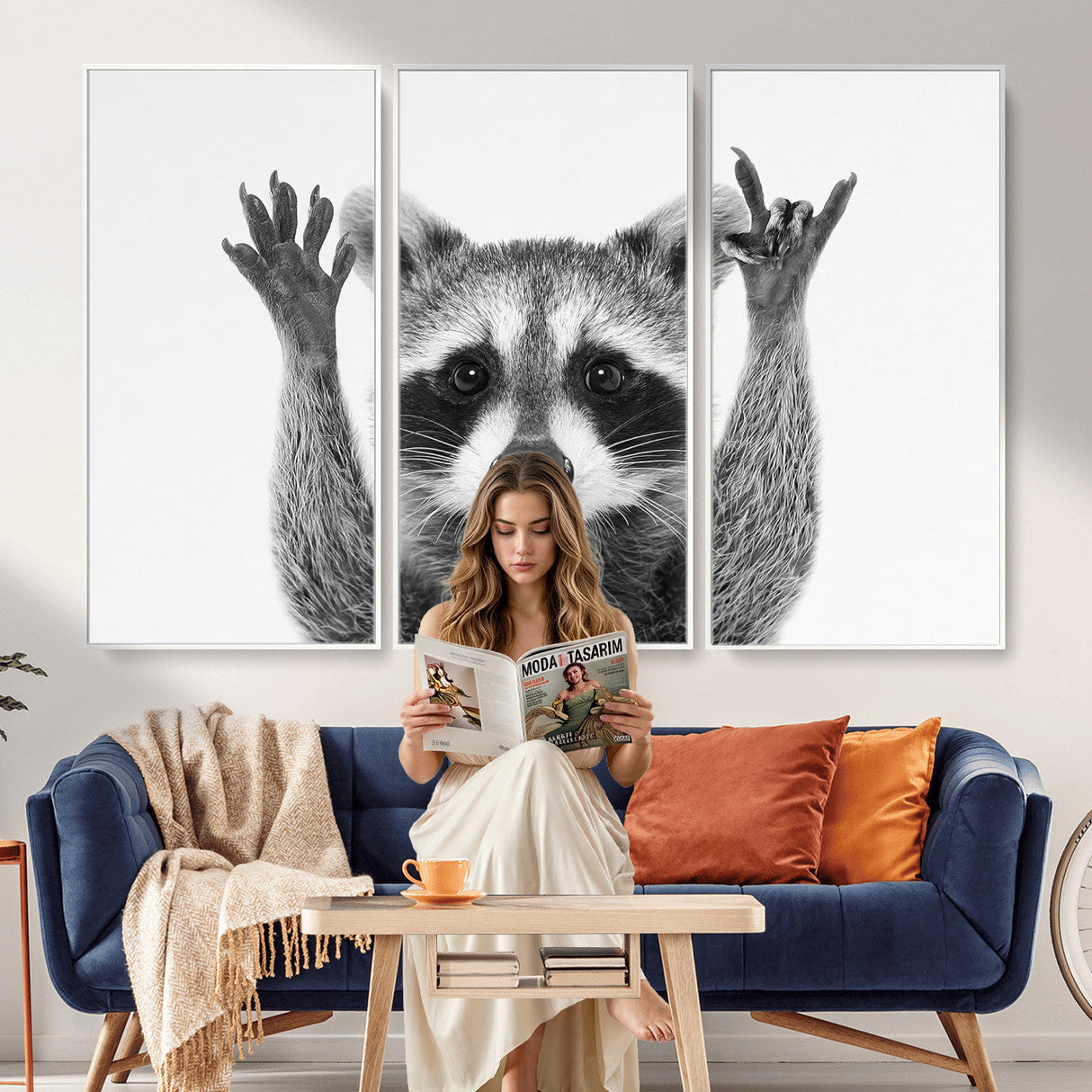 Funny Raccoon Canvas Wall Art, Black White Hands Up Animal Photo Print, Humorous Wildlife Decor, Kids Room Nursery Art, Quirky Animal Gift