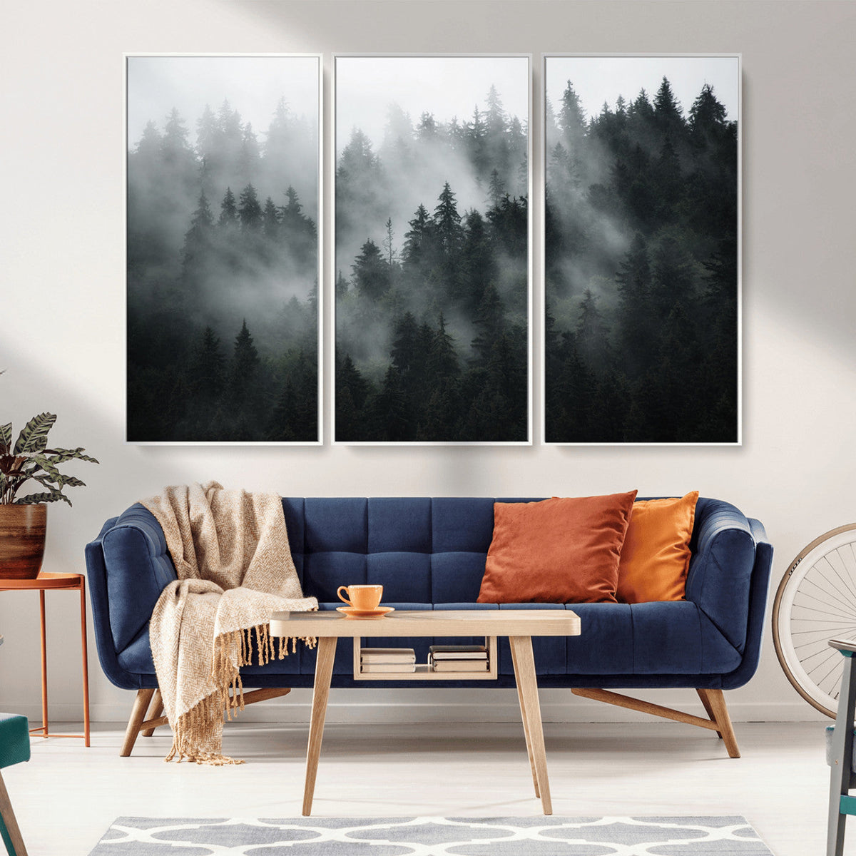 Foggy Forest Wall Art Canvas Print | 3 Panel Large Misty