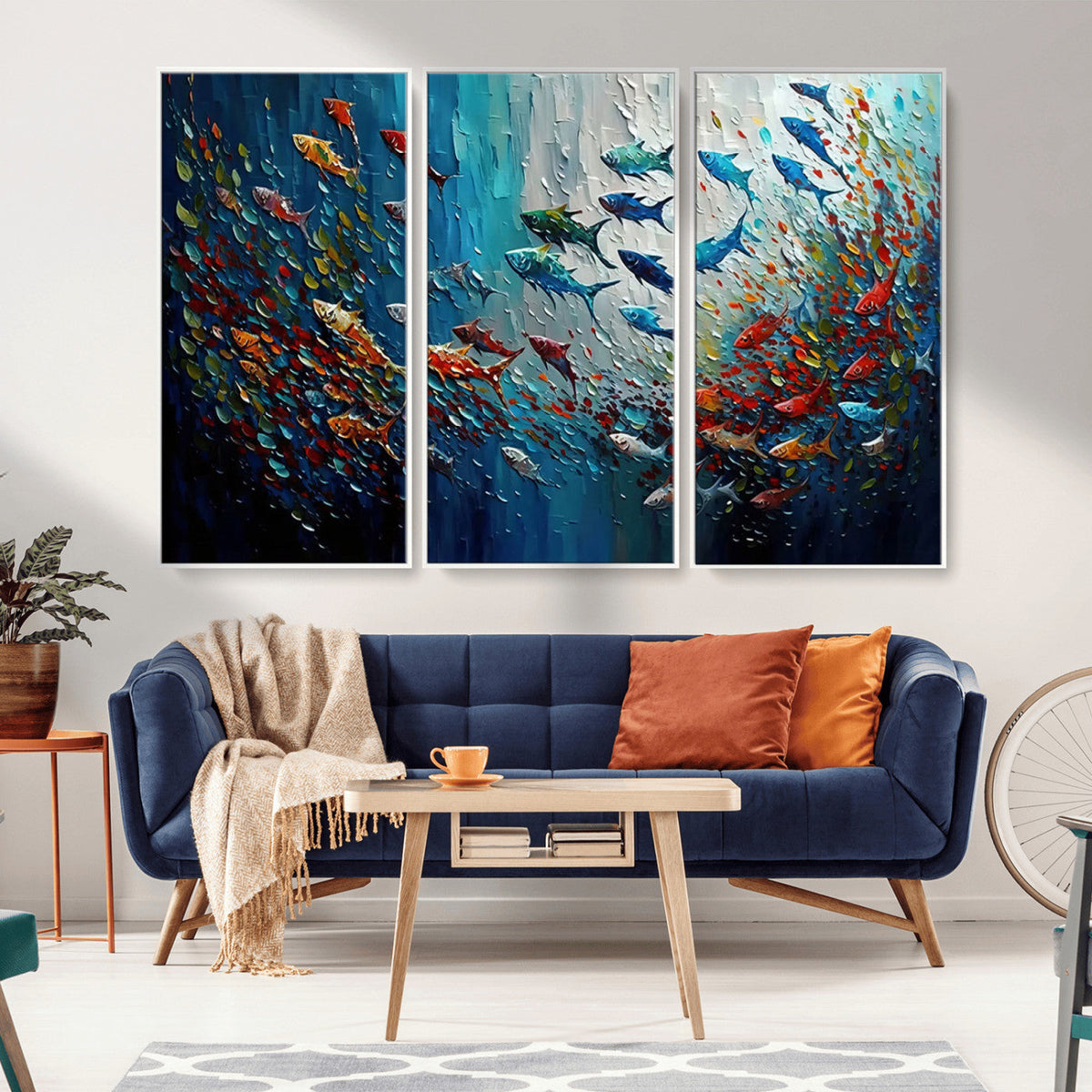 Modern Abstract Fish Shoal Wall Art Canvas Print, Colorful