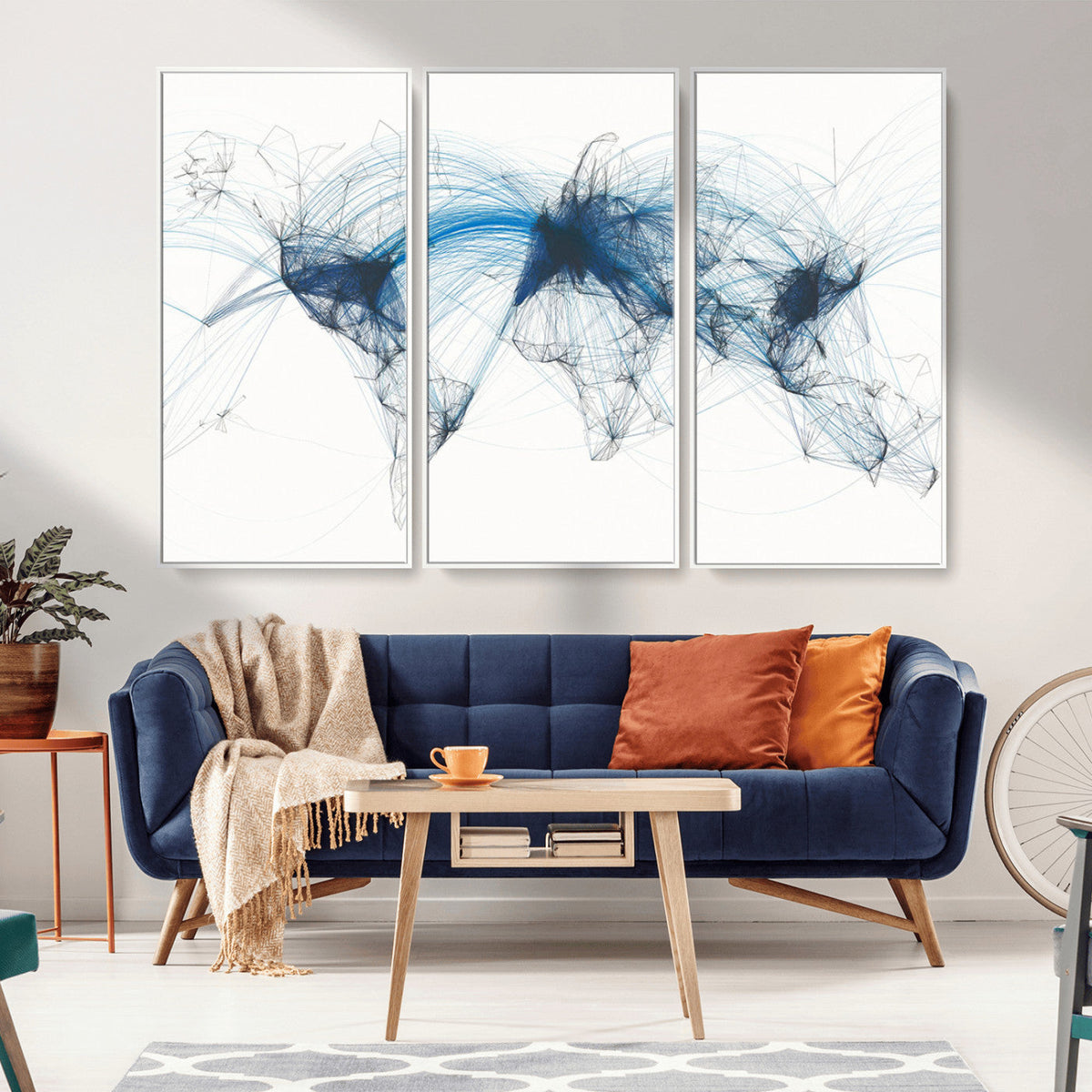 Flight Route Map Wall Art Canvas Print, Abstract Air Traffic