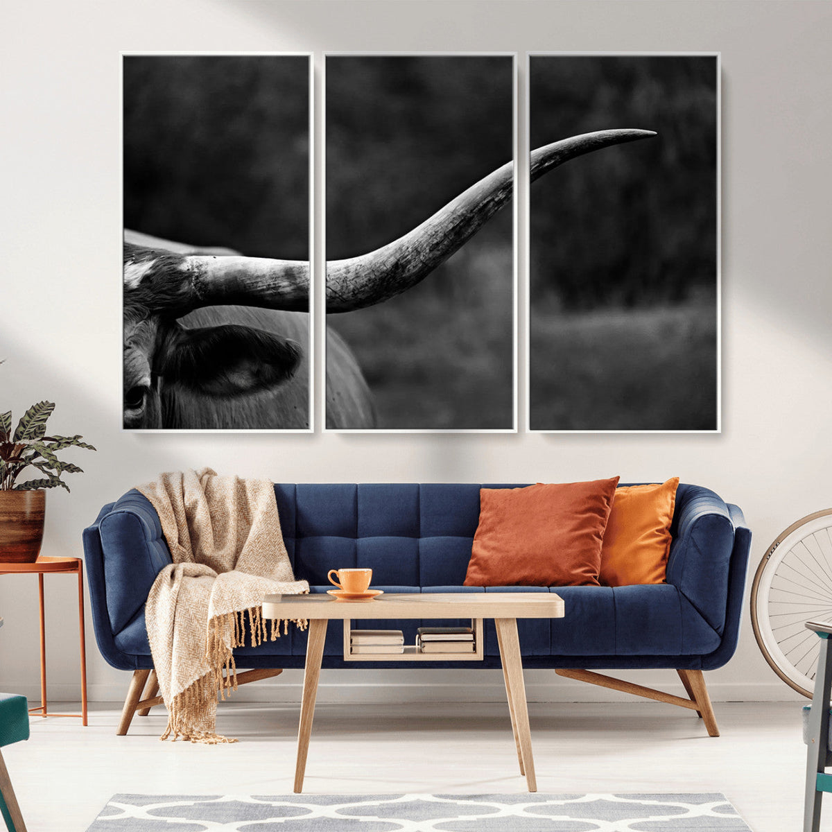 Cow Longhorn Wall Art | Black and White Print | Ready to