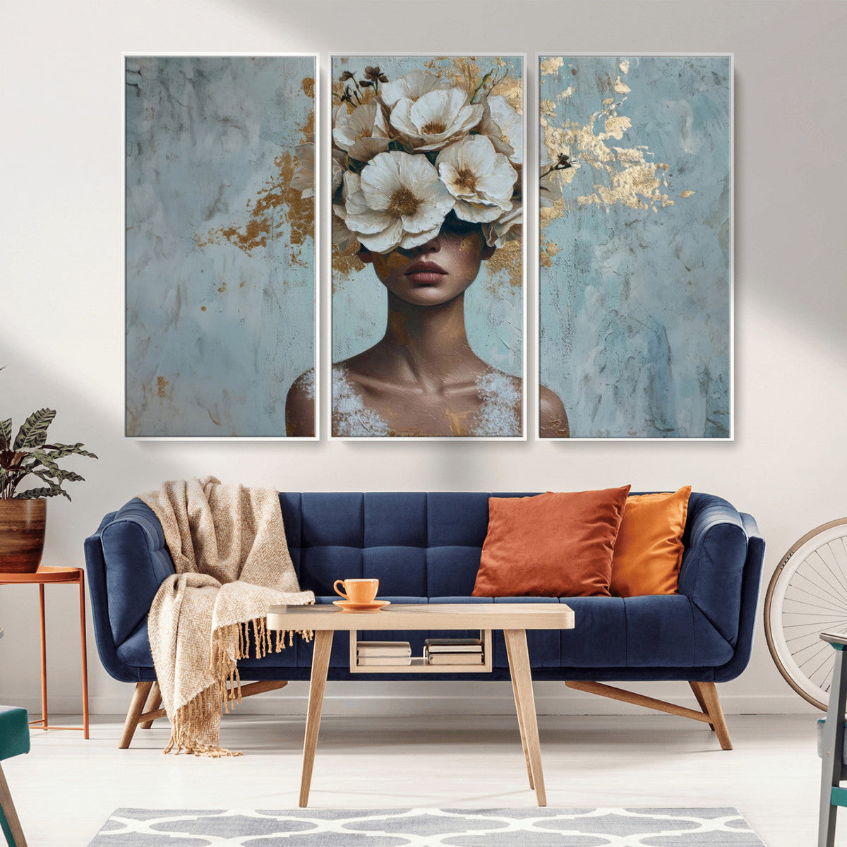 Golden Petal Wall Art - Petal Silhouette Woman Wall Art