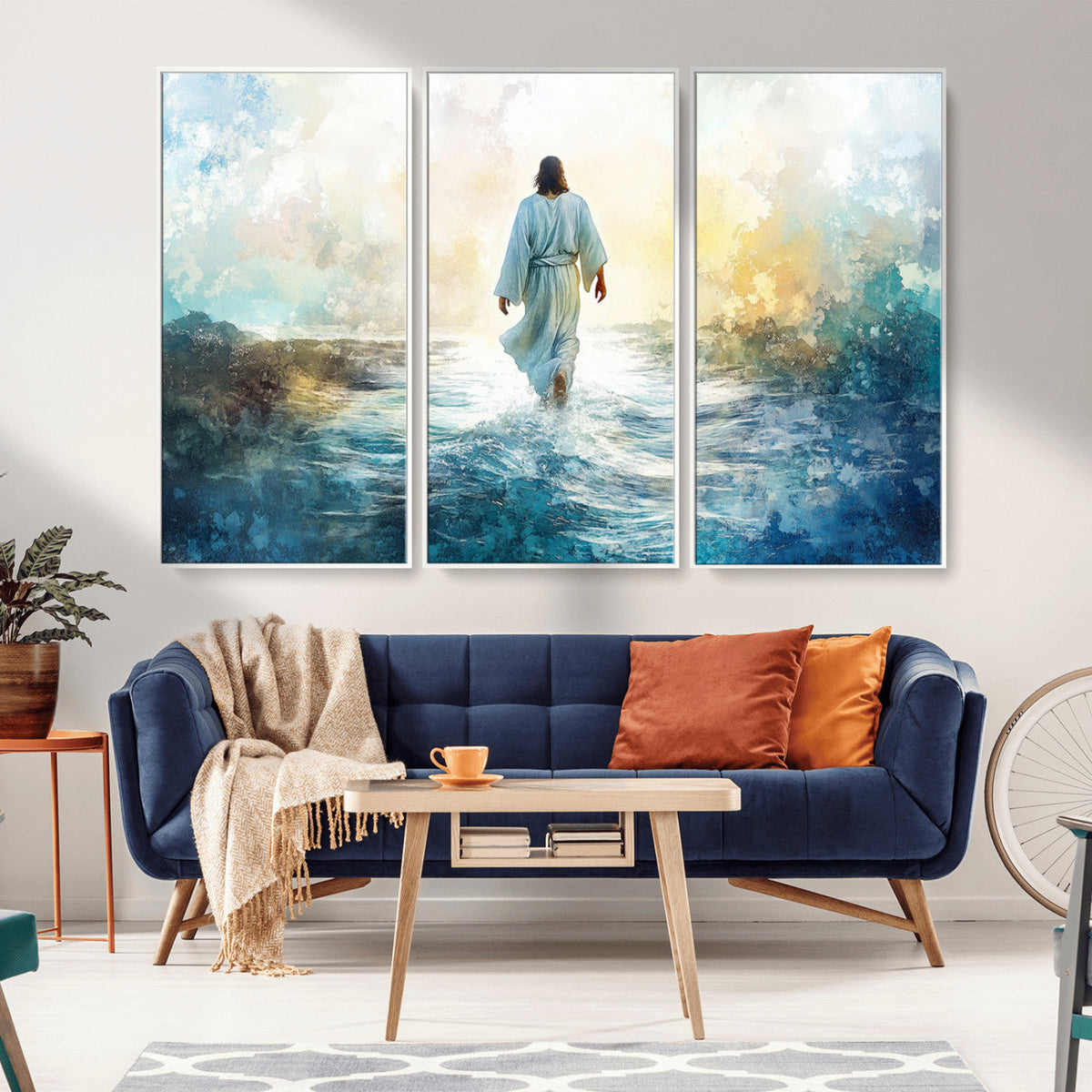 Watercolor Jesus Walking on Water Canvas Print, Christian
