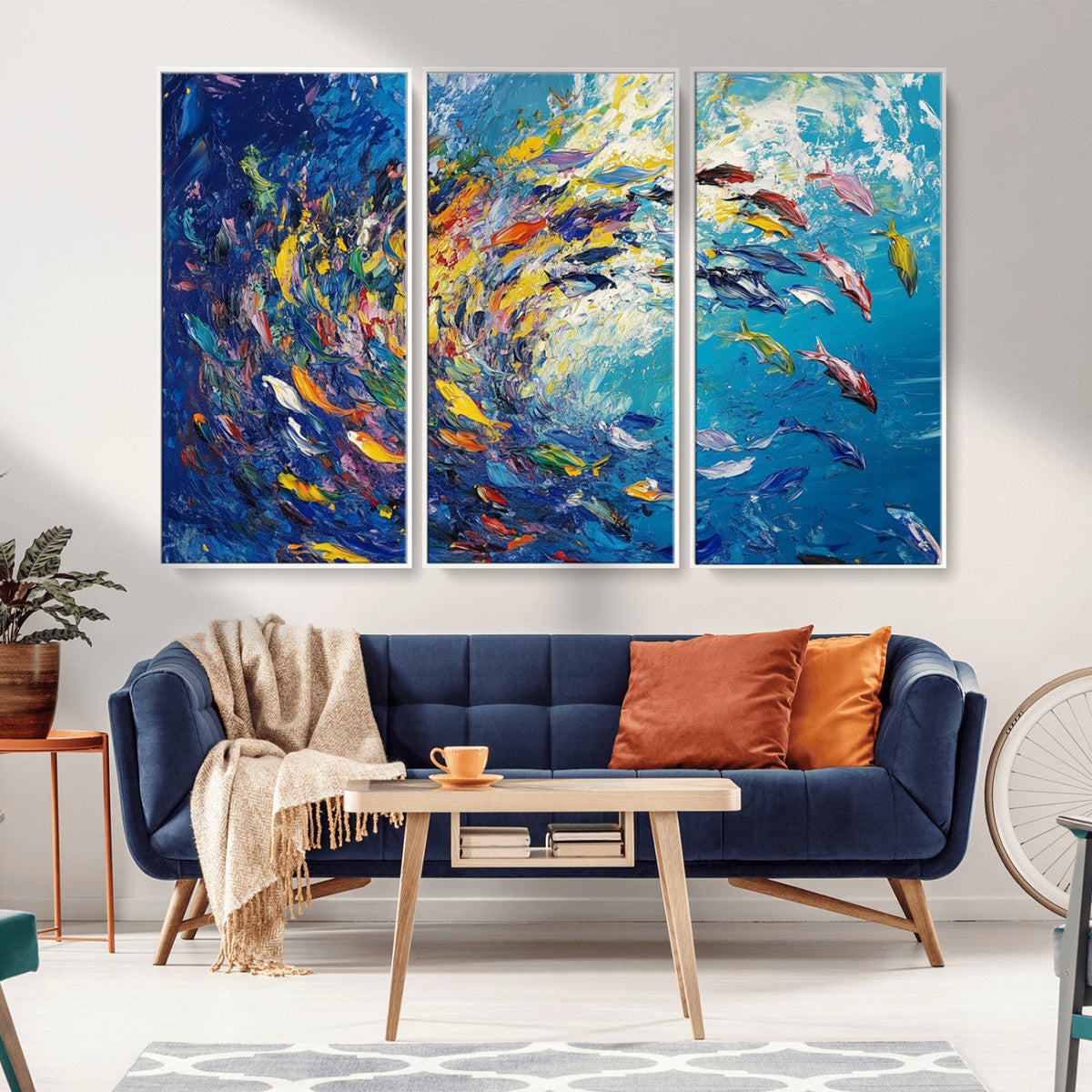 Colorful Swirling Fish School Wall Art Canvas Print |