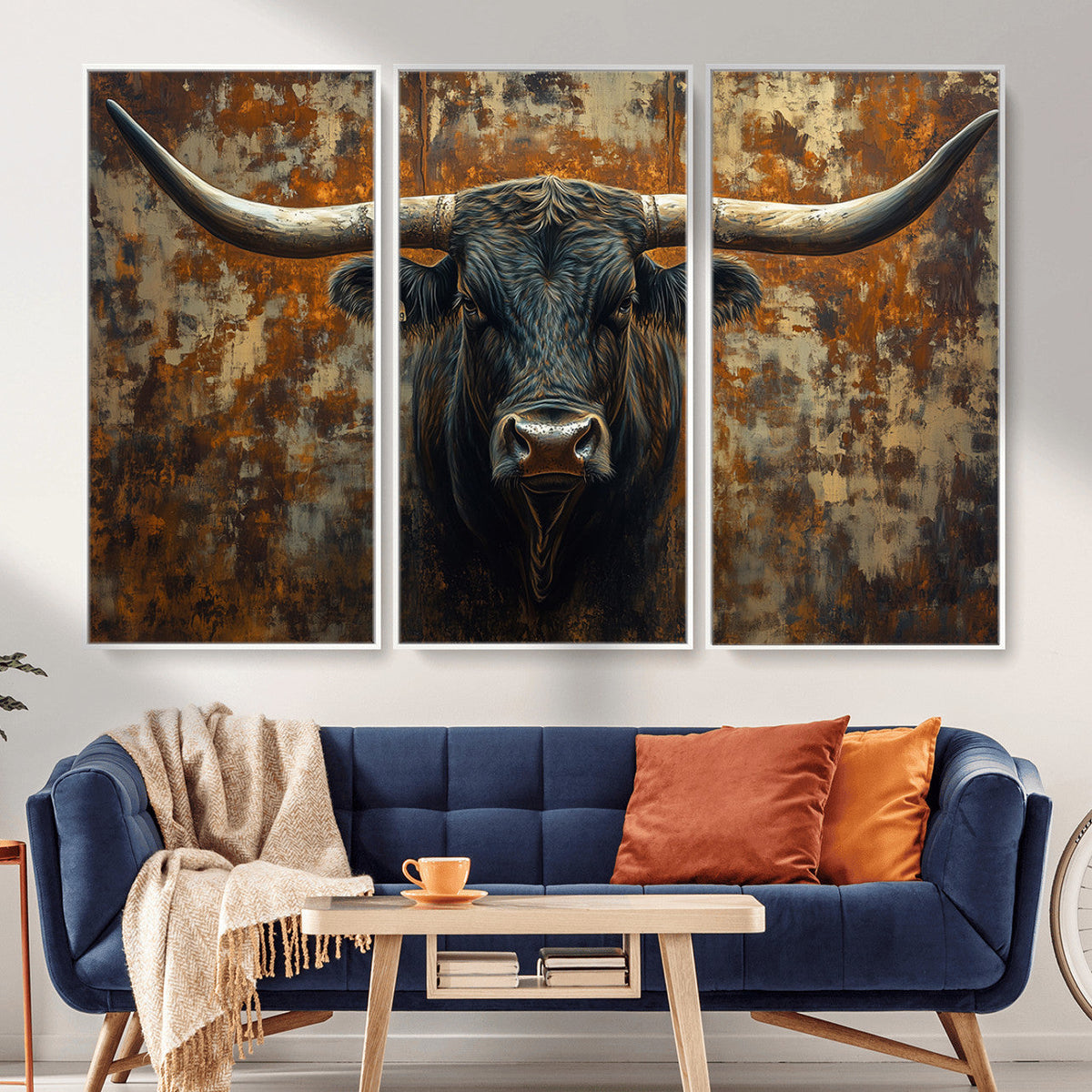 Longhorn Texas Cow Bull Wall Art | Rustic Farmhouse Canvas