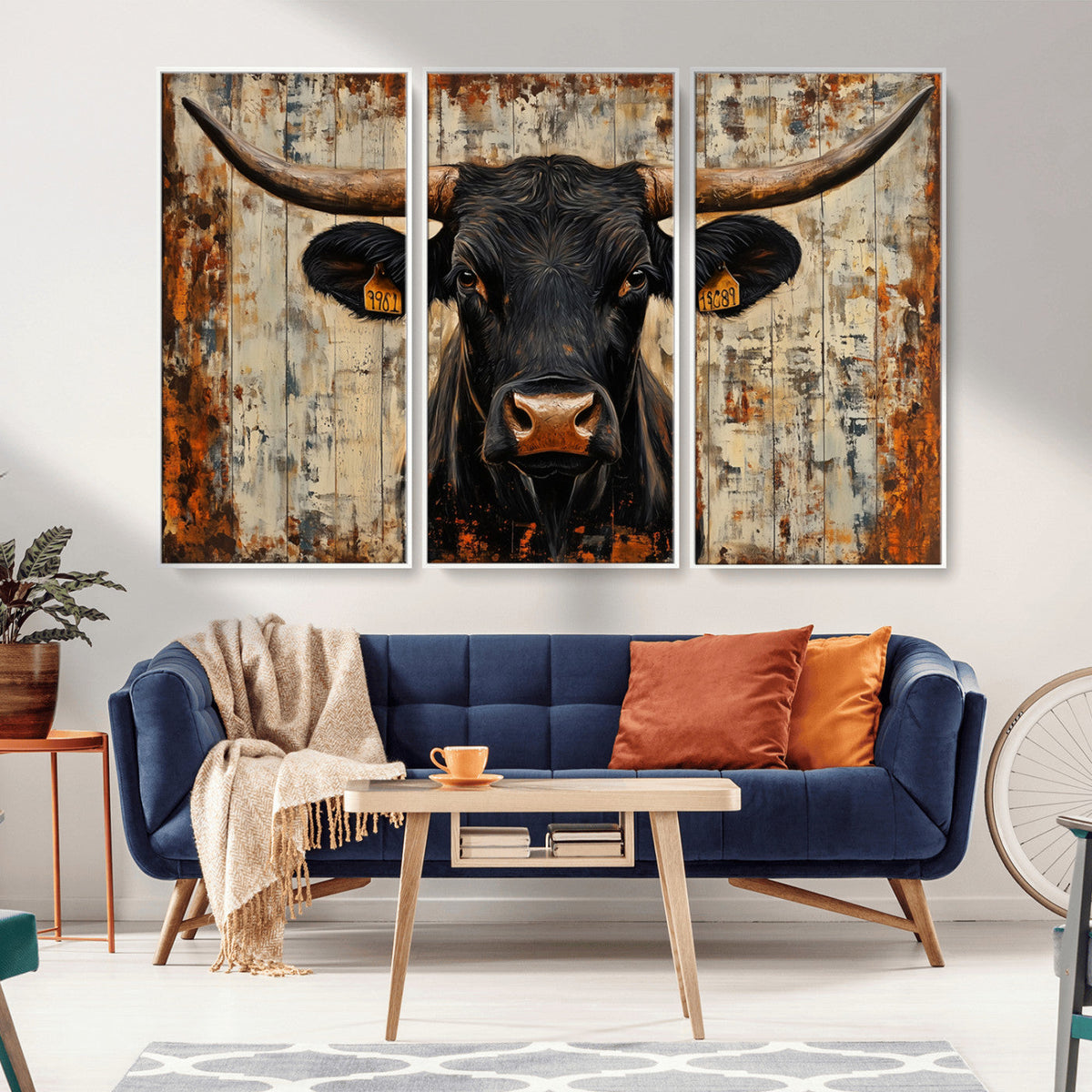 Rustic Texas Artwork Wall Art Canvas Print - Abstract Cow
