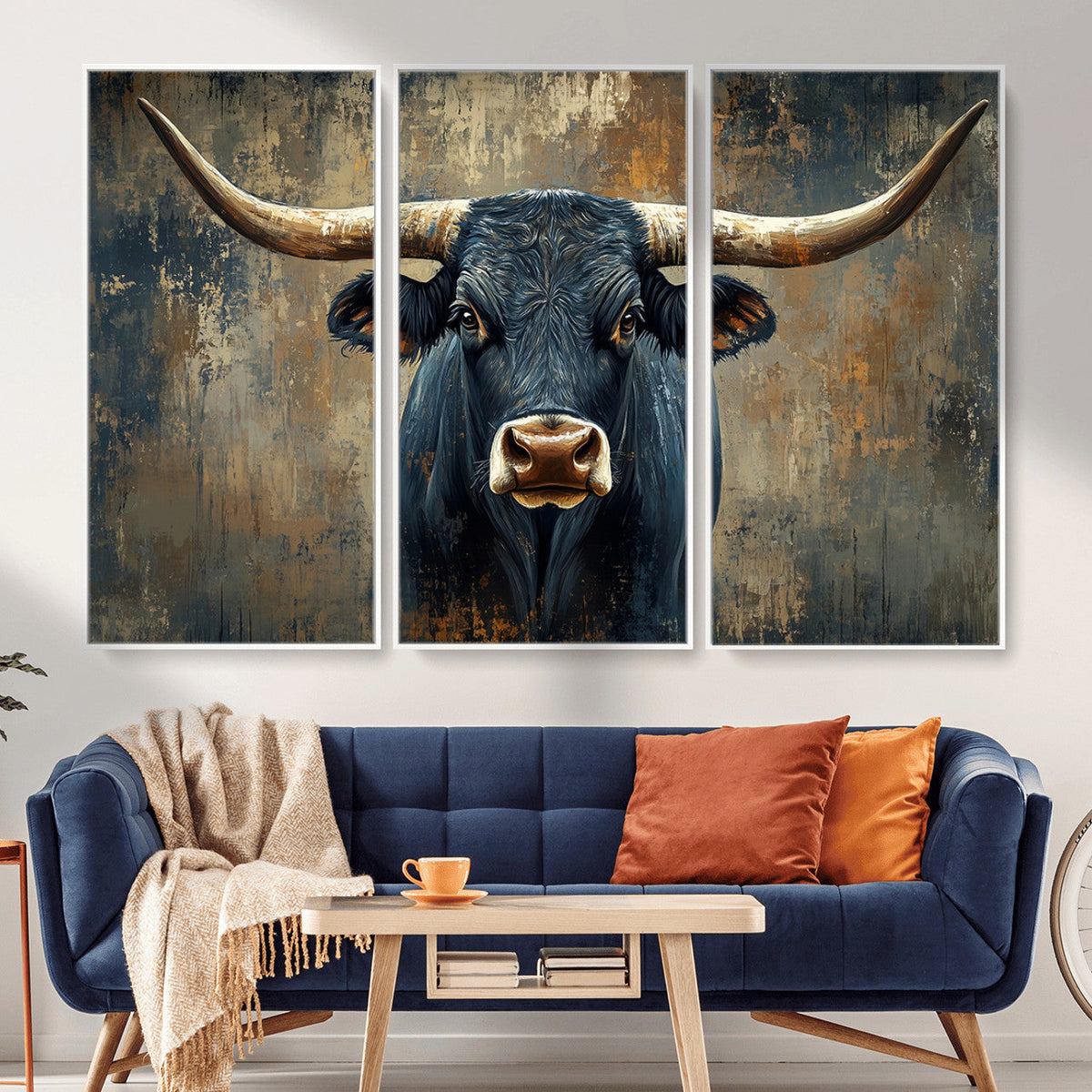 Texas Western Wall Art Canvas Print - Abstract Cow Longhorn