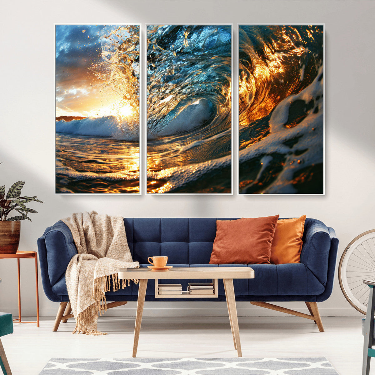 Ocean Wave at Sunset Canvas Wall Art – Vibrant Coastal Beach
