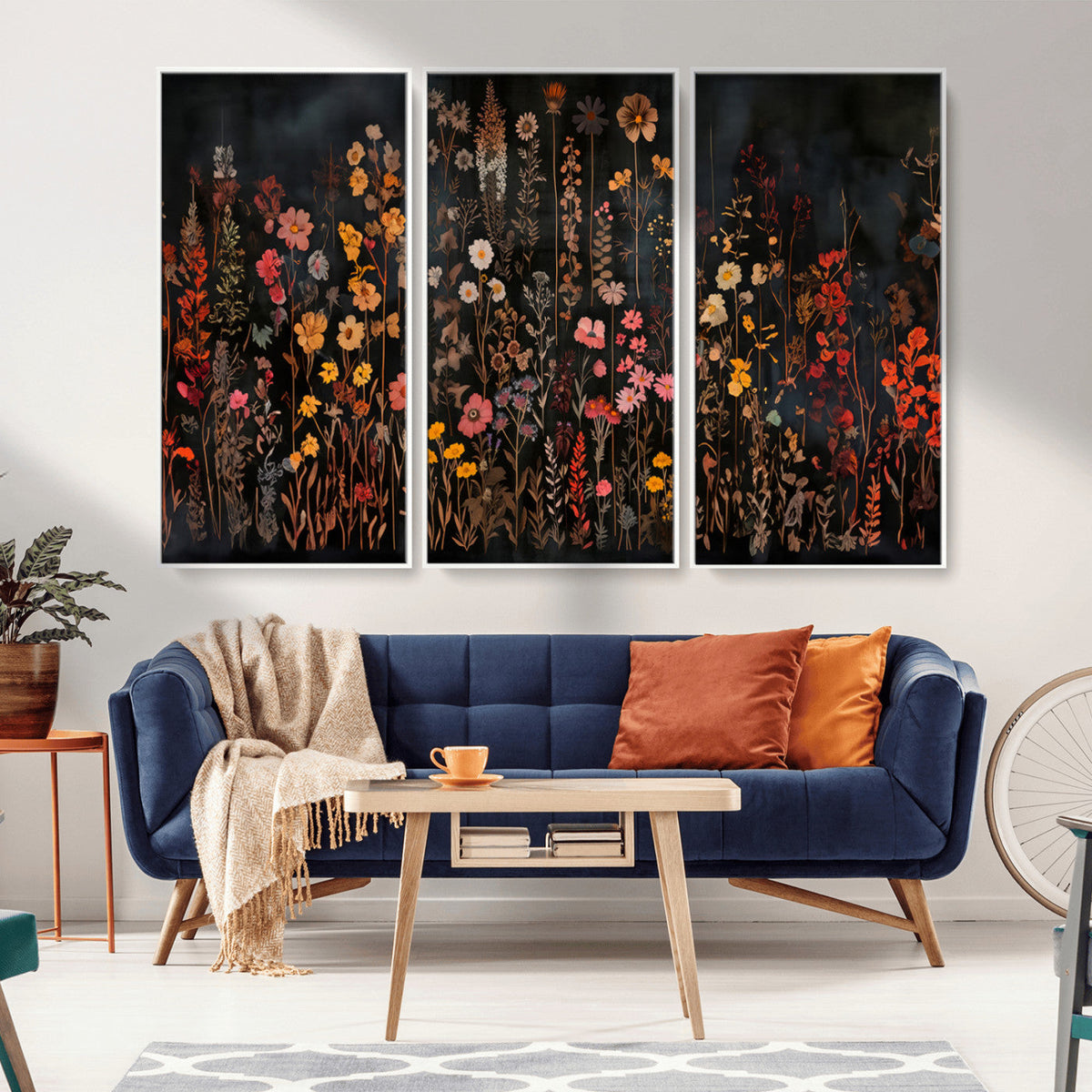 Large Floral Painting Print Illustration Flowers Canvas Wall