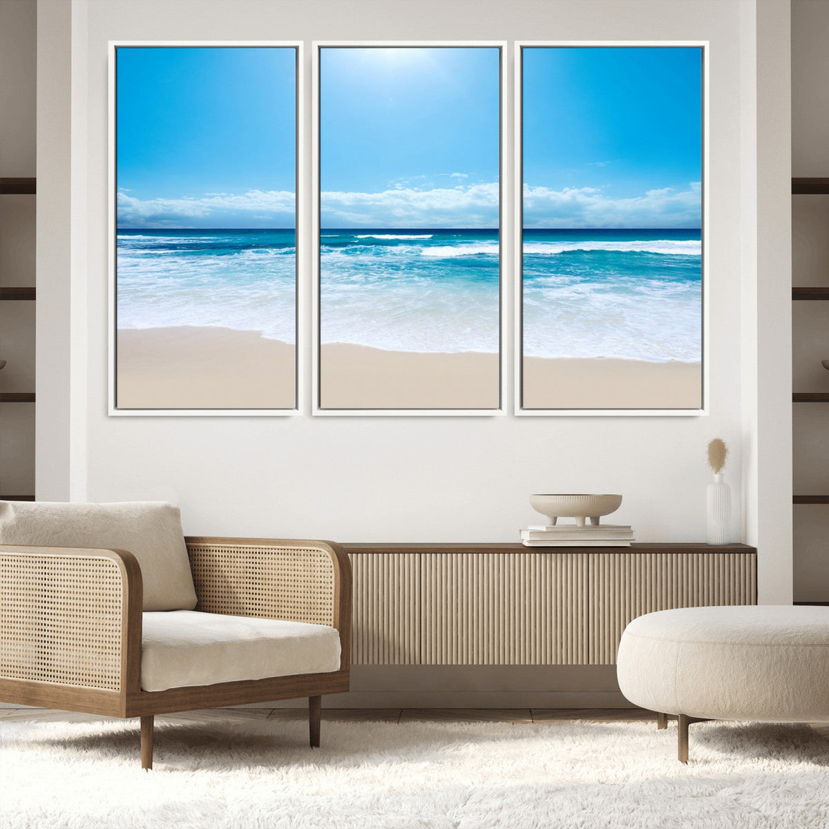 Wall Art Canvas Print Shiny Blue Sea and Beach