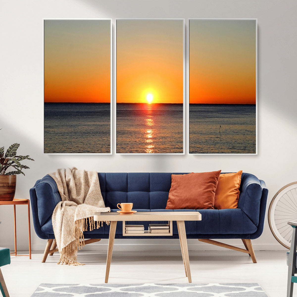 Golden Horizon Sunset Over Ocean Wall Art Canvas Print –