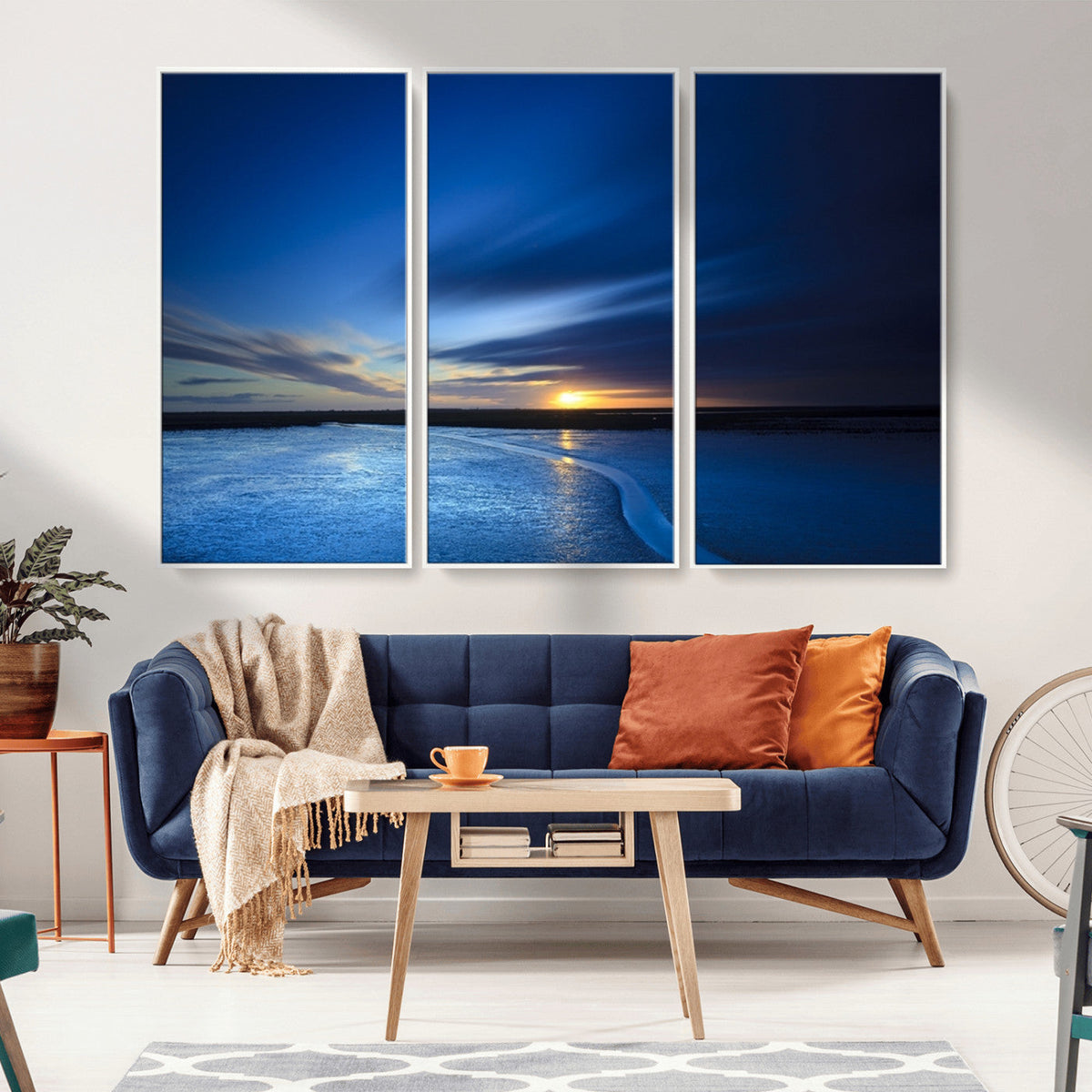 Blue Sunset Ocean Canvas Wall Art Print – Serene Coastal