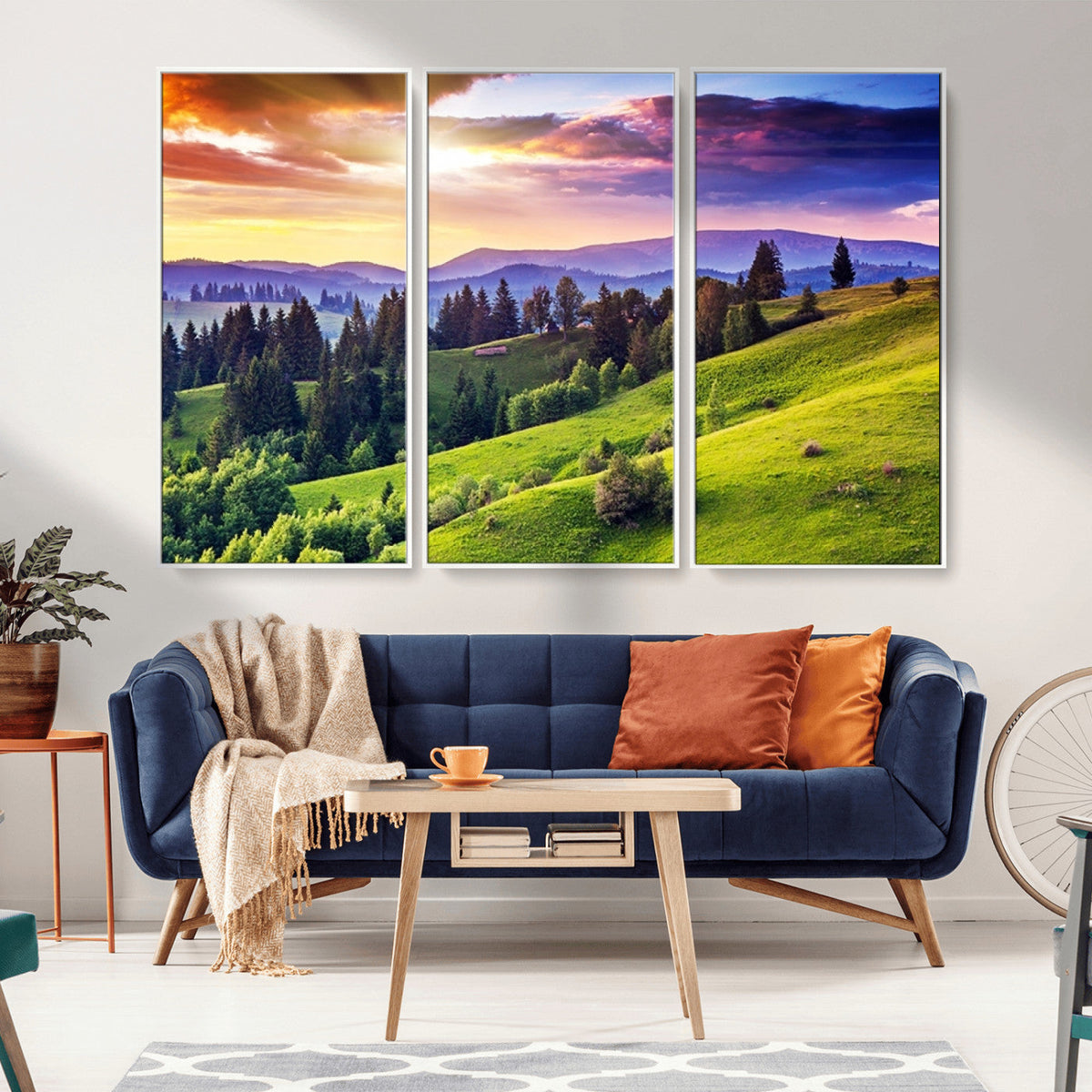 Green Hills and Sunset Wall Art Print - Scenic Landscape