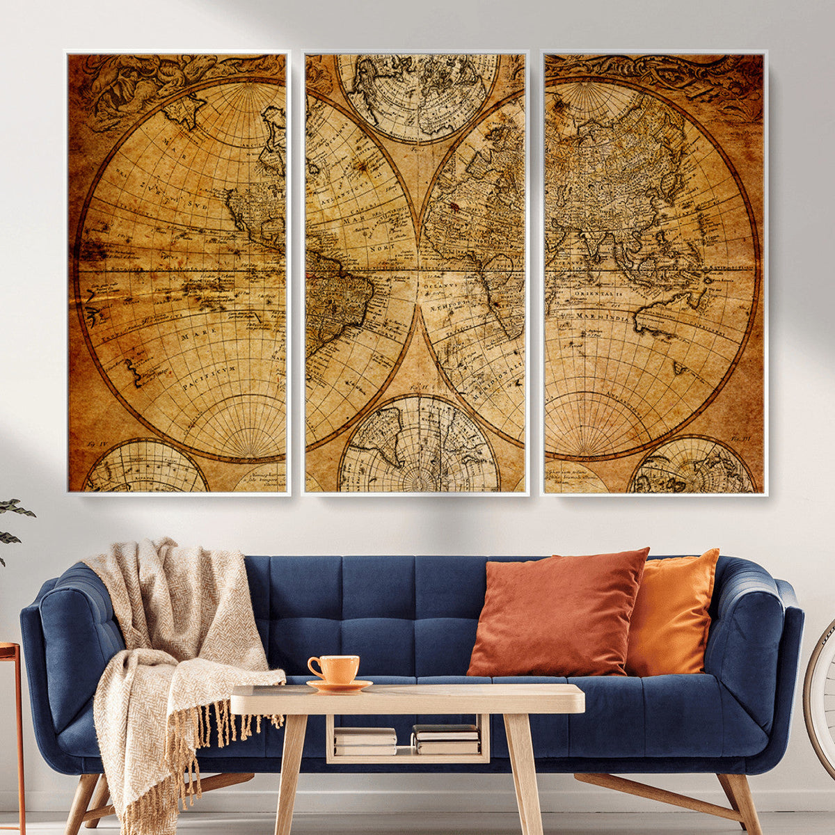 Vintage World Map Canvas Print – Antique Push Pin Travel