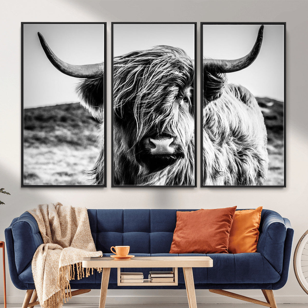 Black and White Scottish Cow Canvas Wall Art Highland Cattle