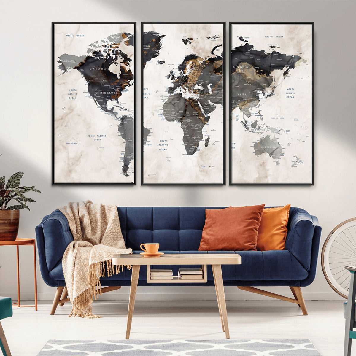 Abstract Map Printing - Modern World Map Canvas Wall Art for