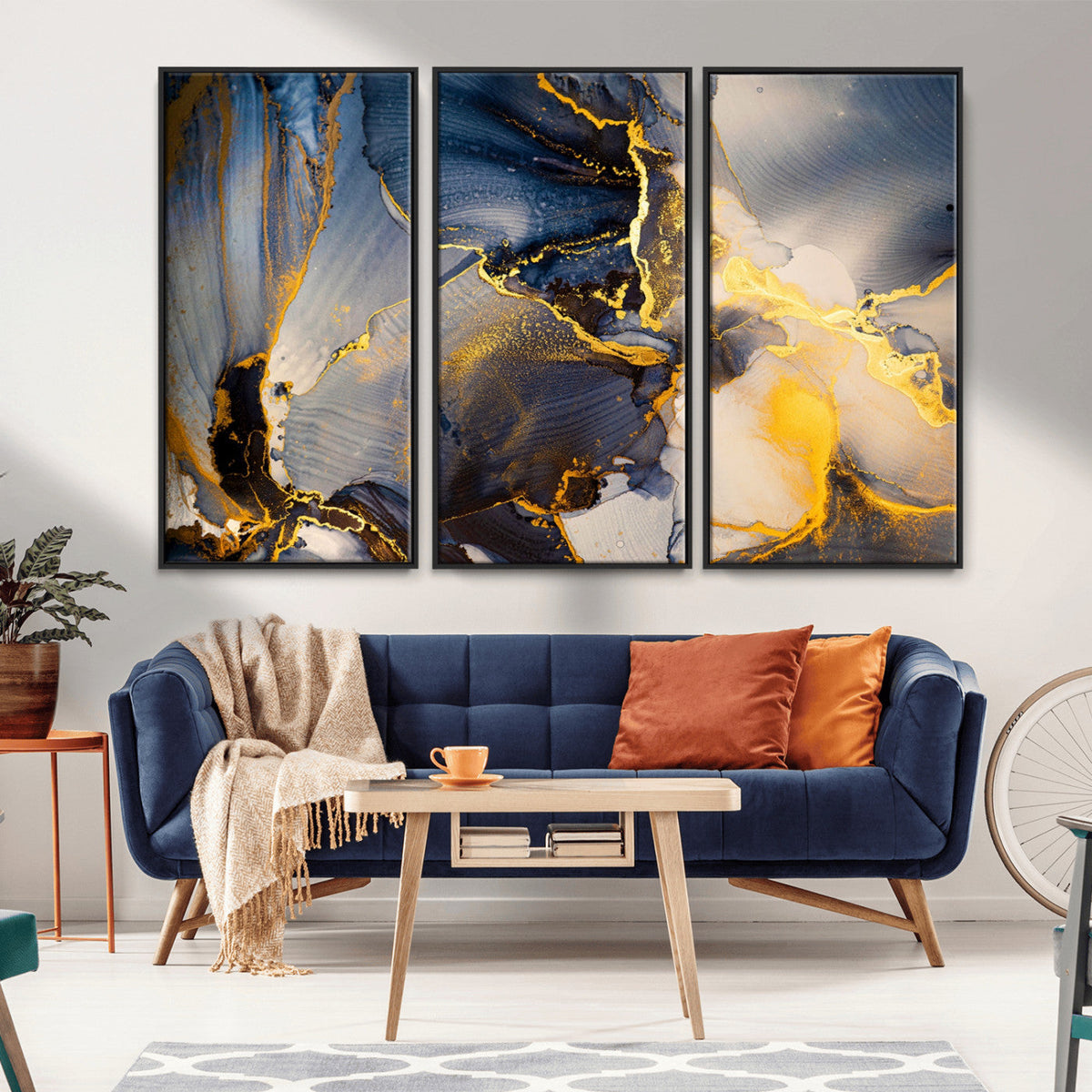 Large Abstract Wall Art Print - Gold and Blue Abstract