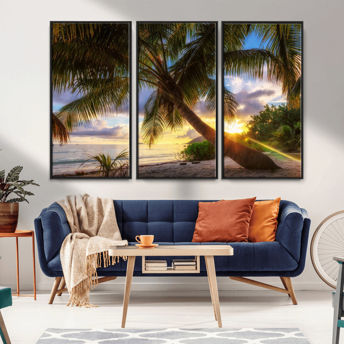 Tropical Island Sunset on the Beach Palms Wall Art Canvas