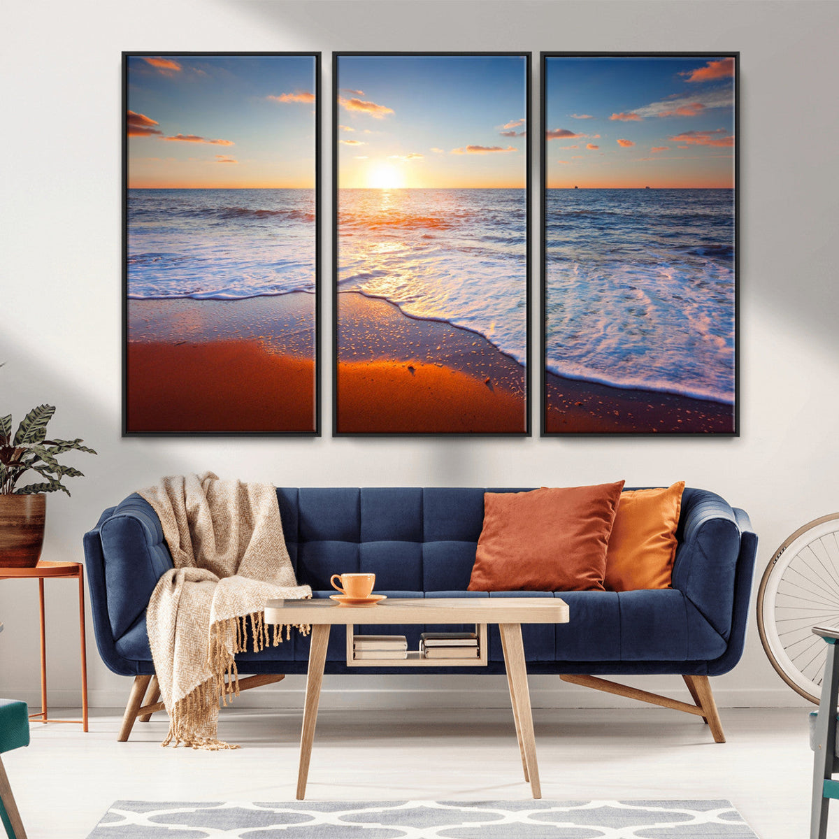 Tropical Ocean Sunset Wall Art Canvas Print, Golden Beach