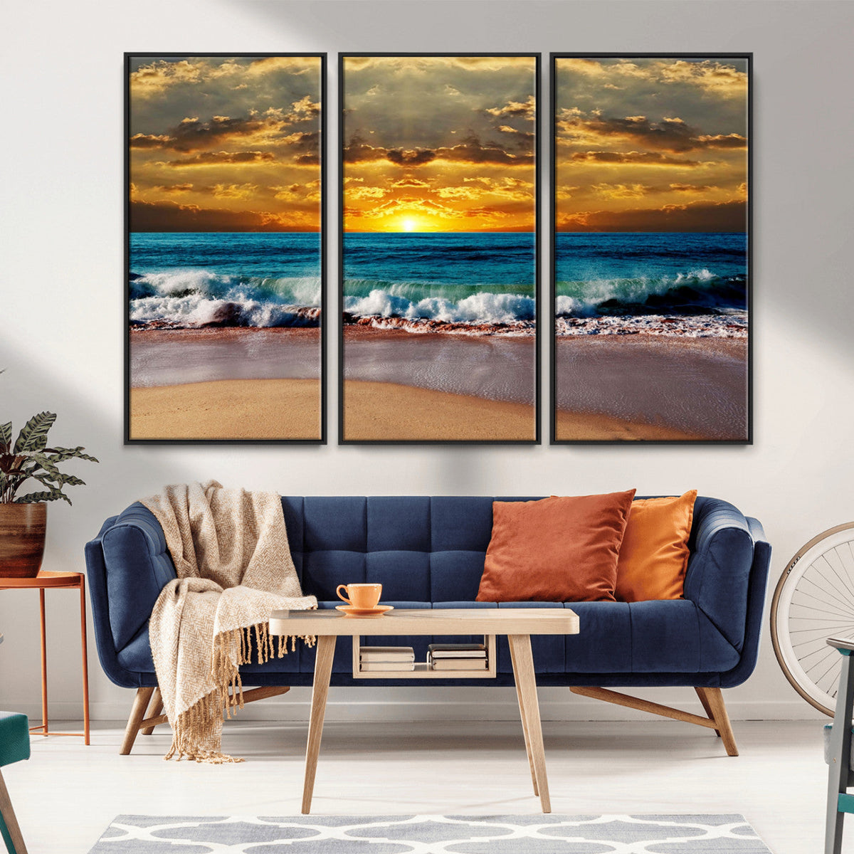 Ocean Sunrise Over Golden Beach Waves, Giclee Canvas Wall