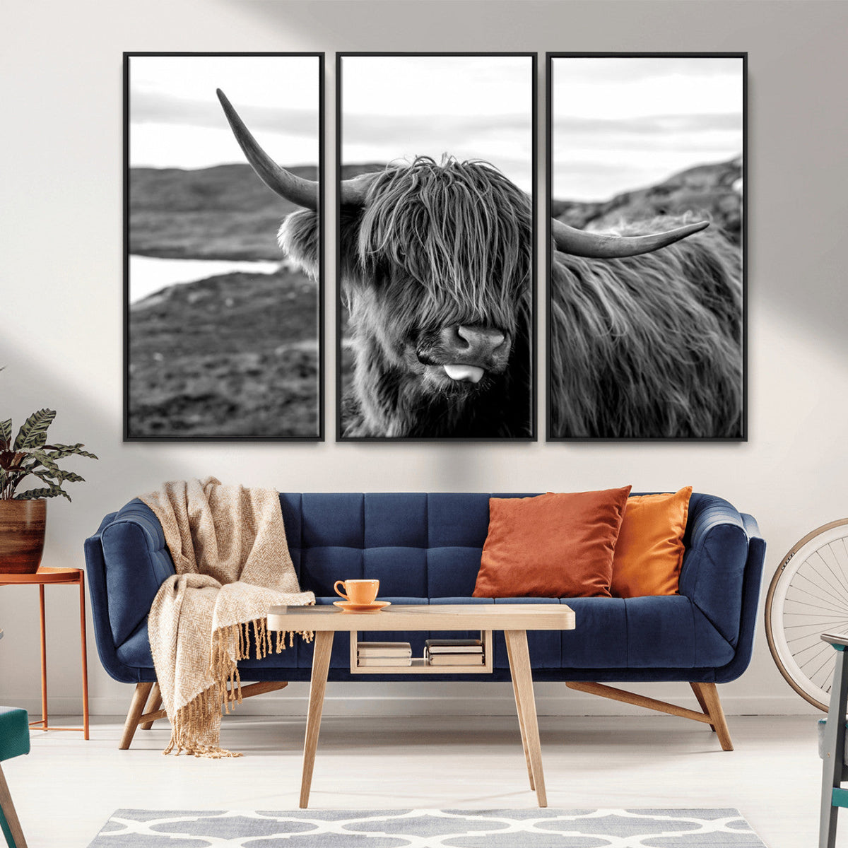 Longhorn Steer Canvas Print Wall Art, Highland Cow Canvas
