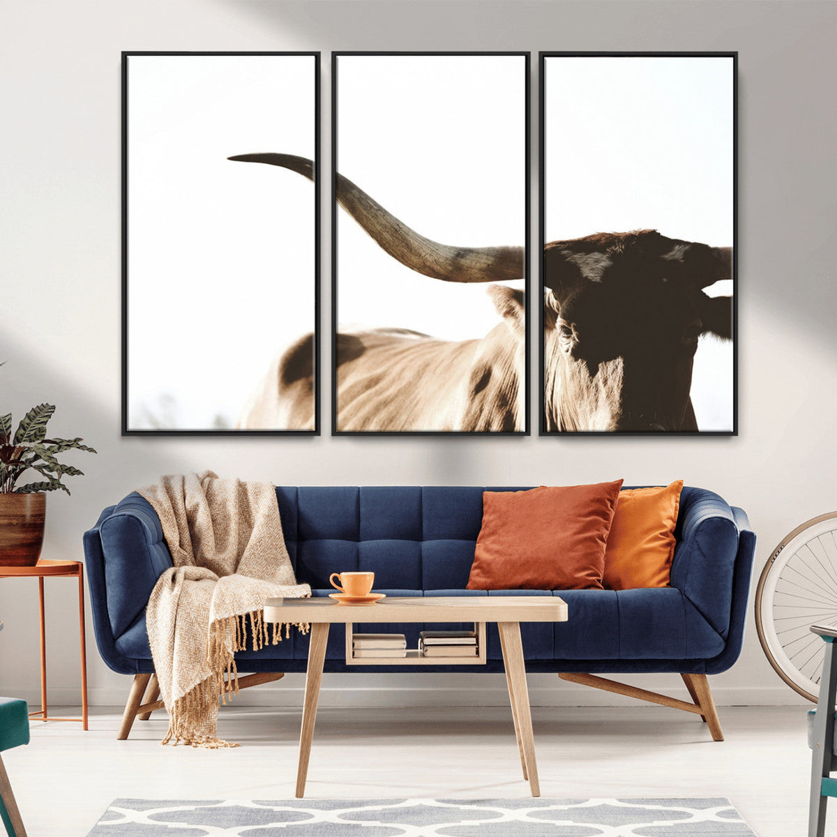 Texas Longhorn Wall Art Canvas Print | 3-Panel Large
