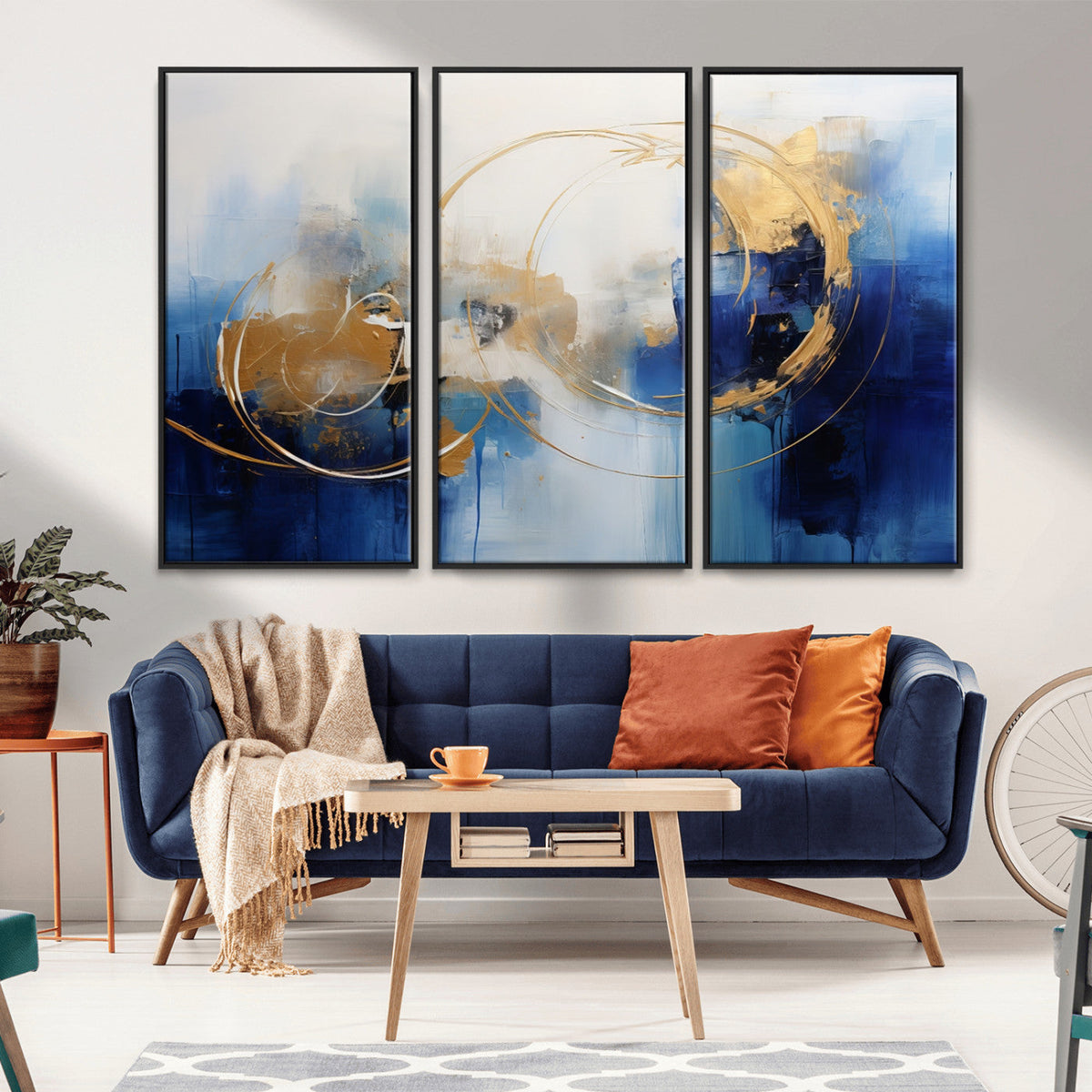 Navy Blue Abstract Wall Art Canvas Print
