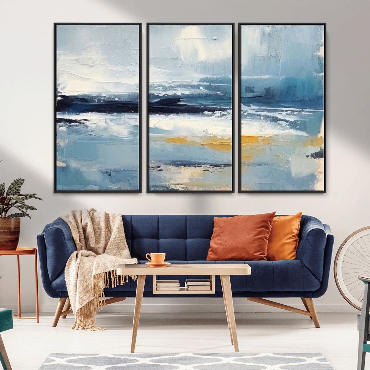 Abstract Ocean Canvas Wall Art - Coastal Blue and Gold