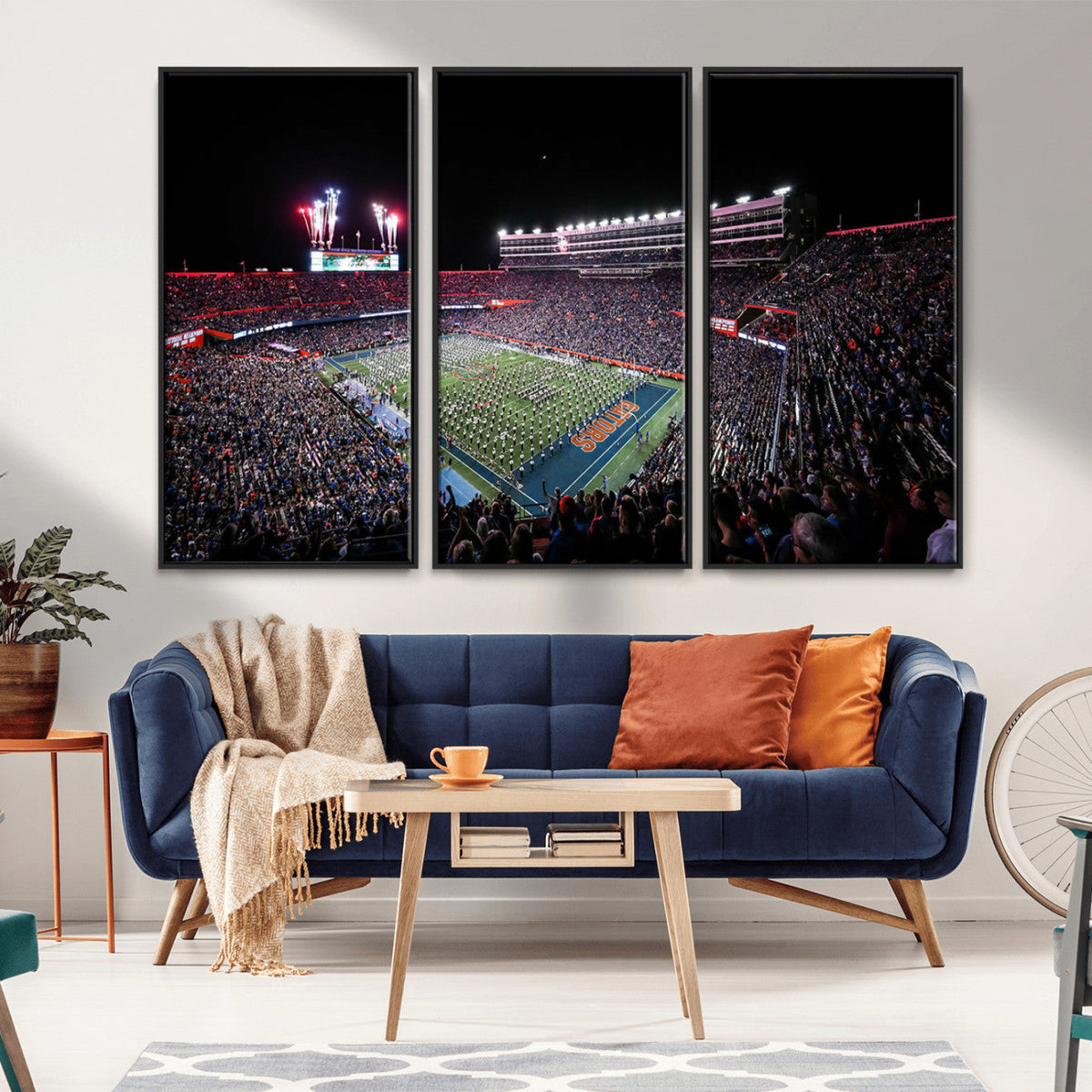 Ben Hill Griffin Stadium Night Game Triple Canvas Wall Art -