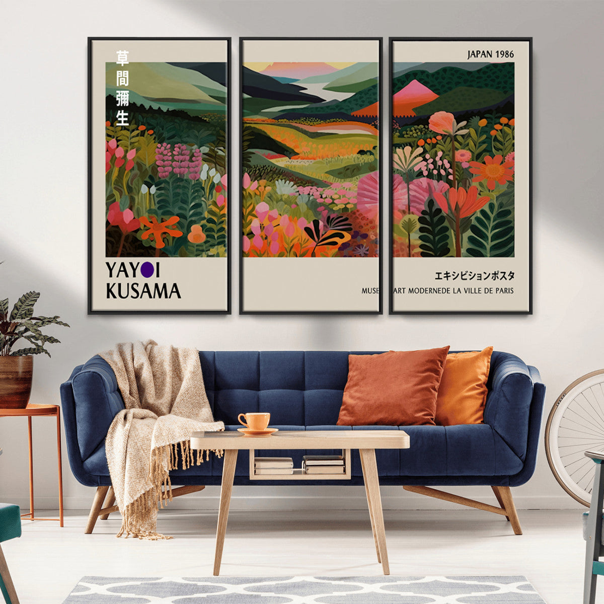 Yayoi Kusama Abstract Print, Vibrant Floral Mountain Art