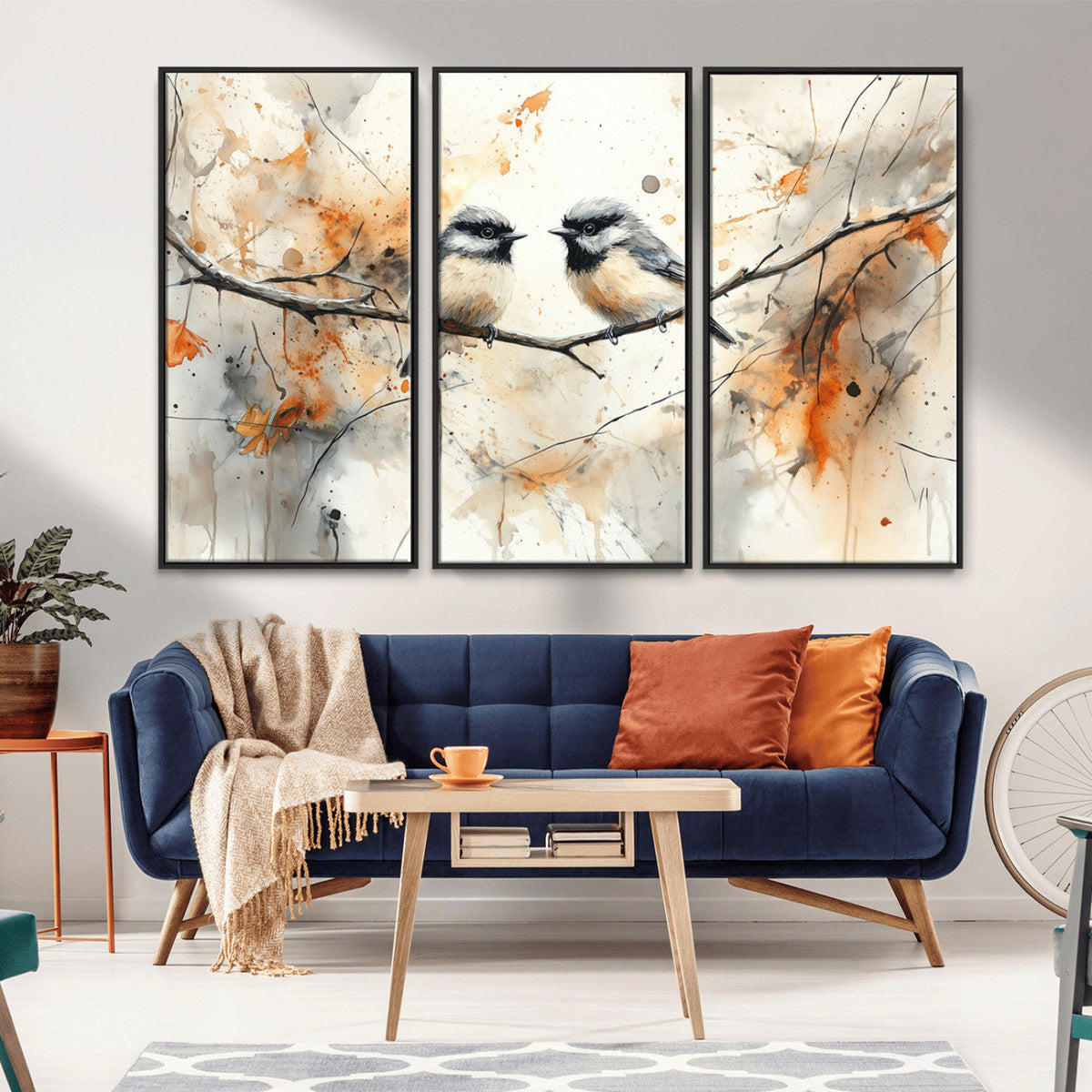 Abstract Watercolor Chickadee Bird Canvas Wall Art Print -